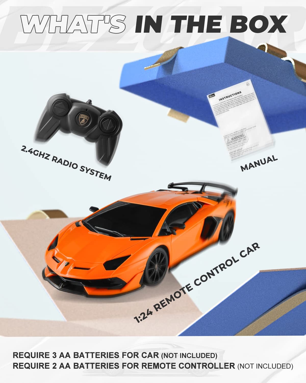 BEZGAR licensed RC 124 Lamborghini remote control car for kids, detailed toy car resembling a Lamborghini supercar.