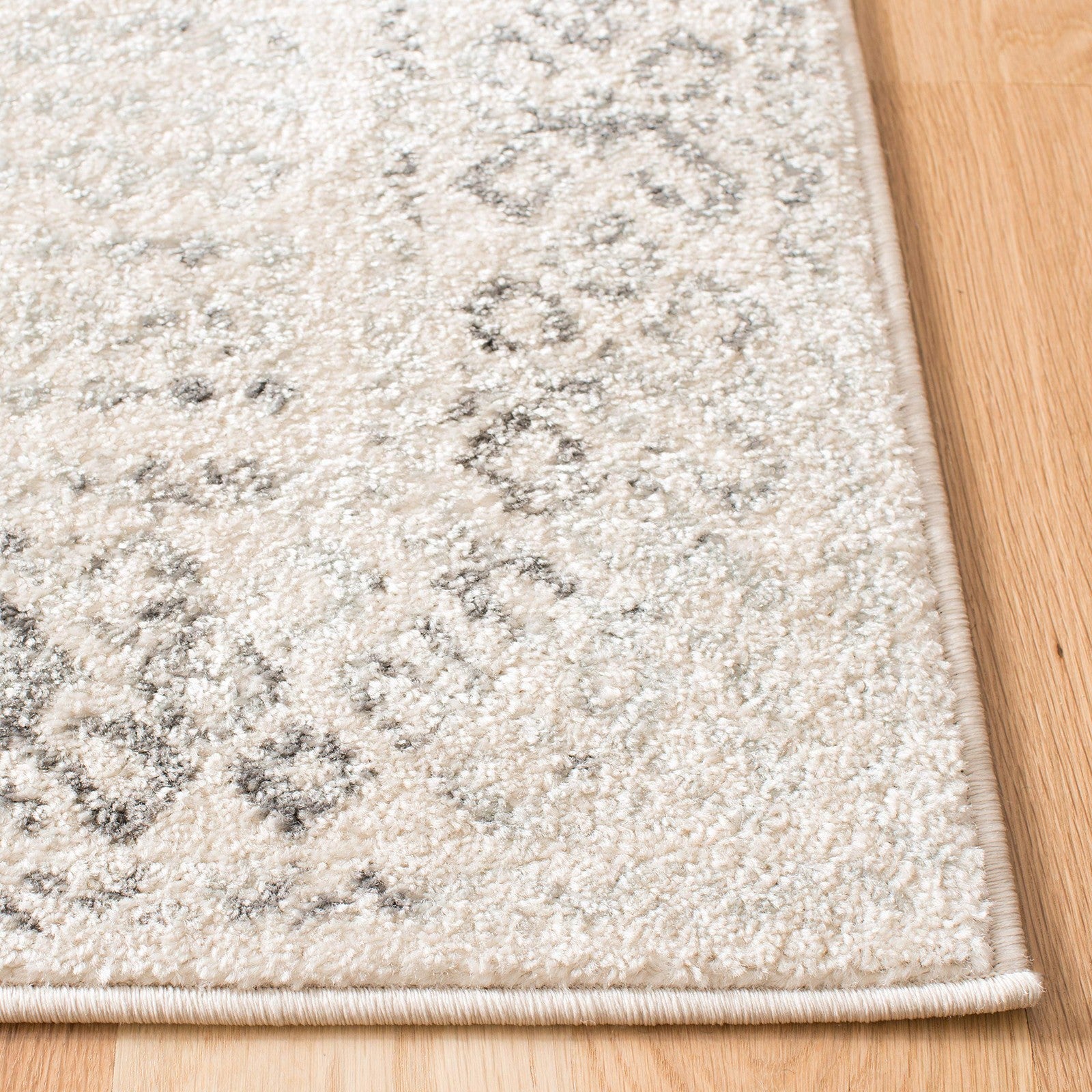 Safavieh Tulum Collection runner rug in ivory and grey with Moroccan boho design, 2x17 feet, showcasing intricate pattern and texture.