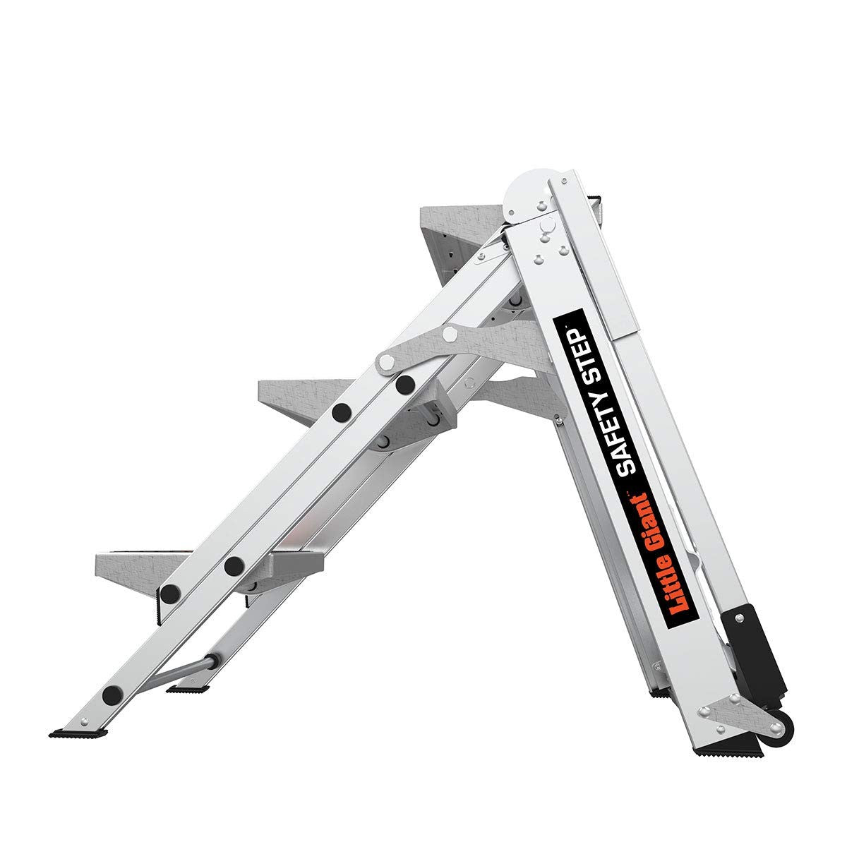 Little Giant Safety Step 3-step aluminum ladder, 3ft height, Type 1A, supports 300 lbs, with sturdy anti-slip steps.