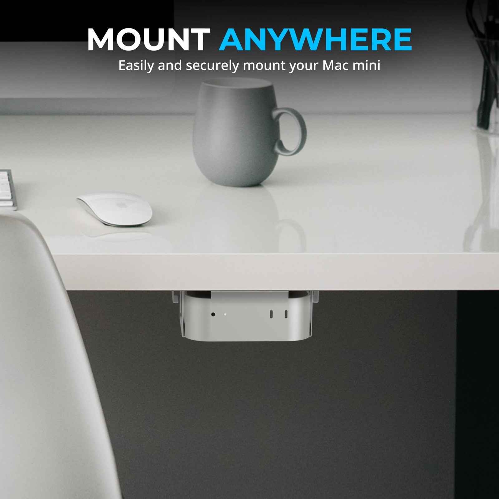SABRENT aluminum desk and wall mount for Mac mini 2024+, scratch-resistant design, securely holds Mac mini for workspace flexibility.