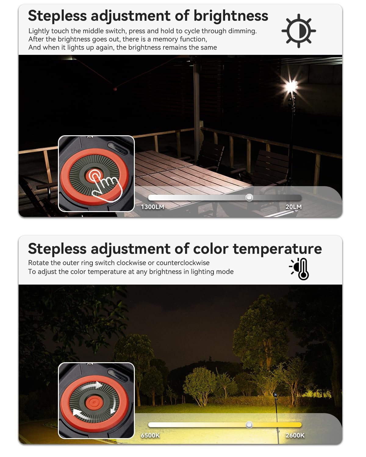 SUNREI 1300LM LED magnetic work light with stepless dimming and 7800mAh COB mechanic, showing the compact, portable design.