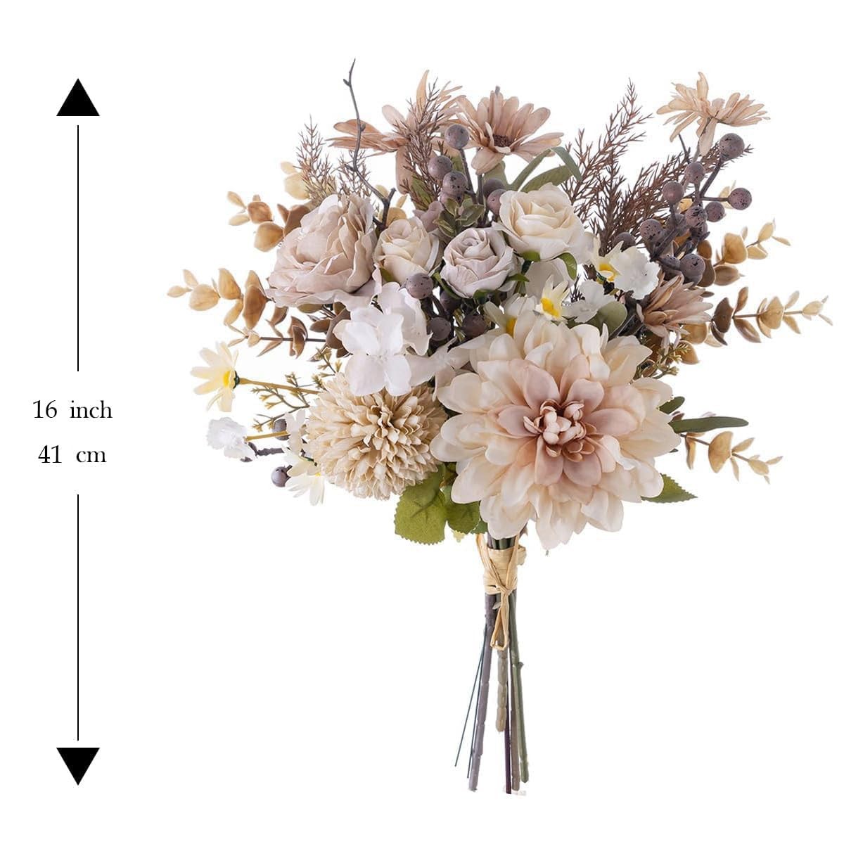 Peauley 16-inch artificial silk flower table arrangement with colorful faux plastic flowers on a decorative display