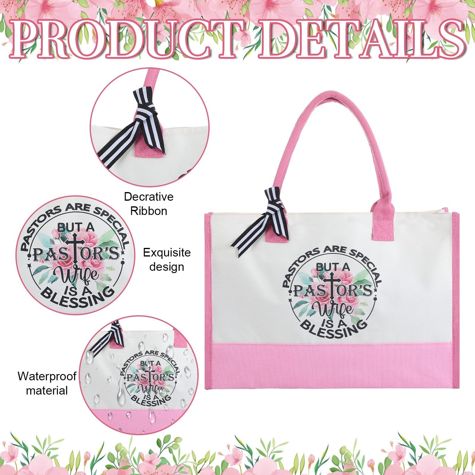 Set of 8 Geiserailie pastor's wife appreciation gifts including a large tote bag, with elegant design and heartfelt message.