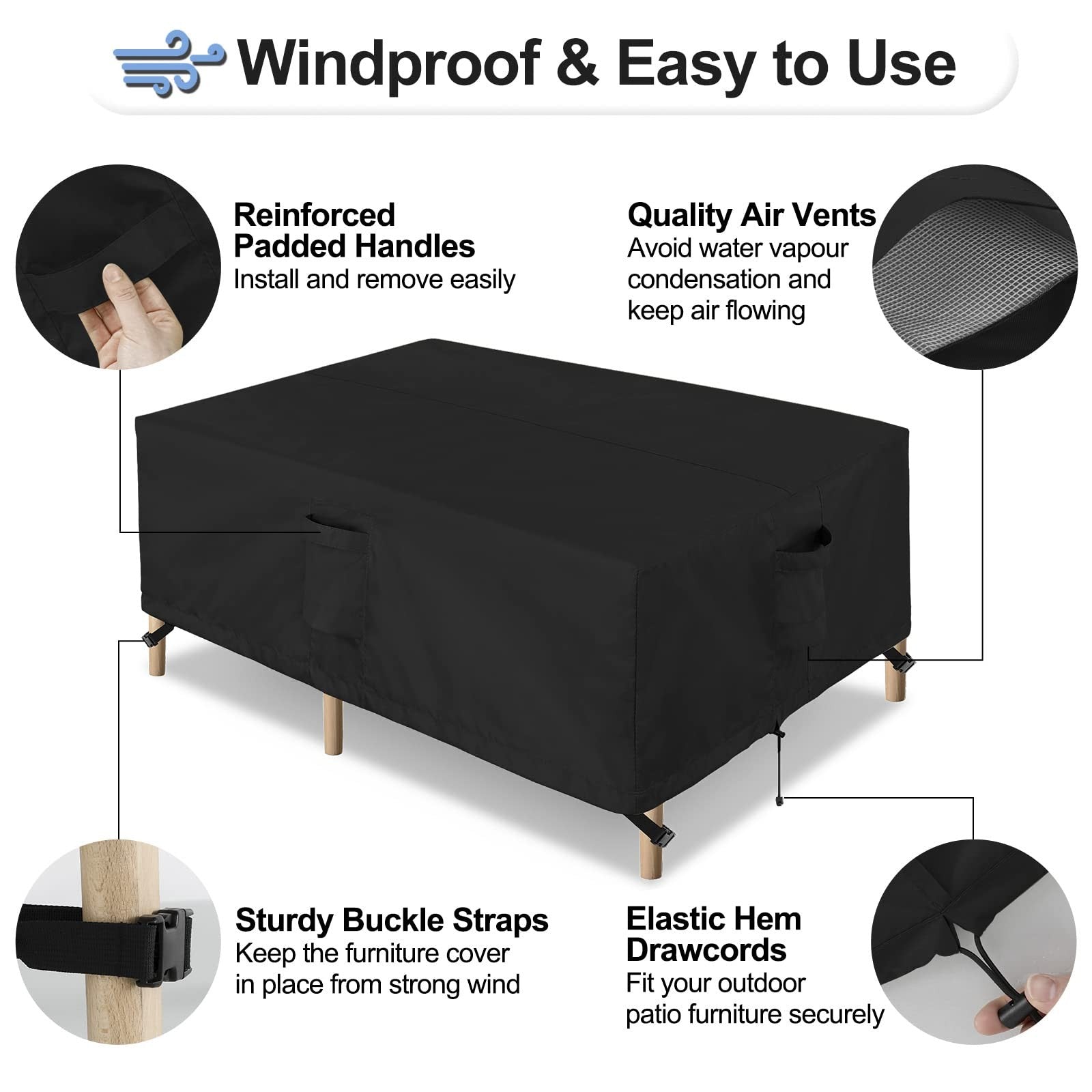 OutdoorLines waterproof patio table furniture set cover for rectangles, protect outdoor tables from rain and weather damage.