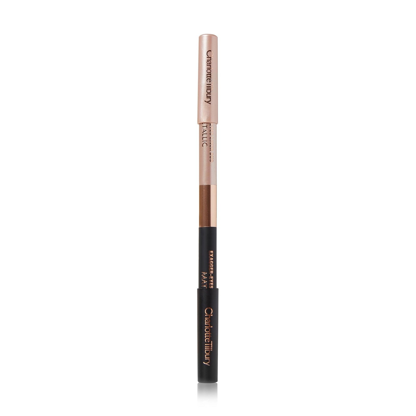 Charlotte Tilbury Exagger-Eyes Eyeliner Duo featuring dual-ended, smudge-proof eyeliners in sleek black and brown shades.