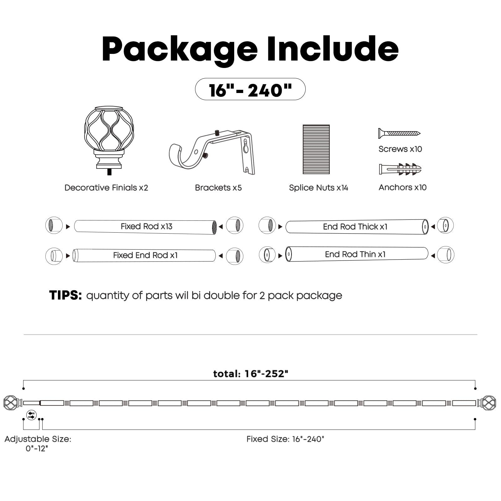 WIN4ALL bronze heavy duty curtain rod for windows, 1 inch diameter, extends from 120 to 240 inches, with mounting brackets visible.