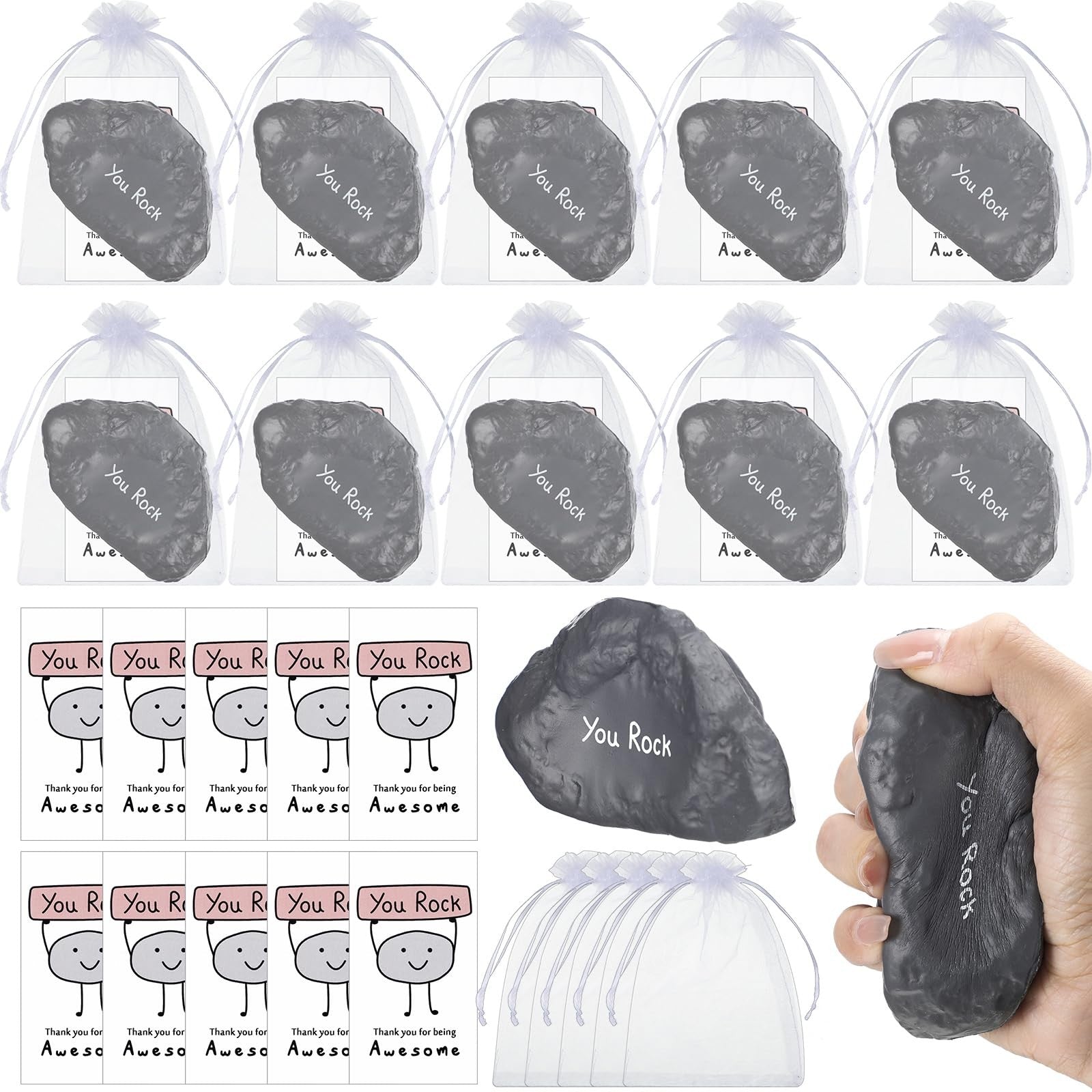 Set of 10 Gemscream inspirational stress balls in various foam stone designs, perfect for stress relief and motivation.