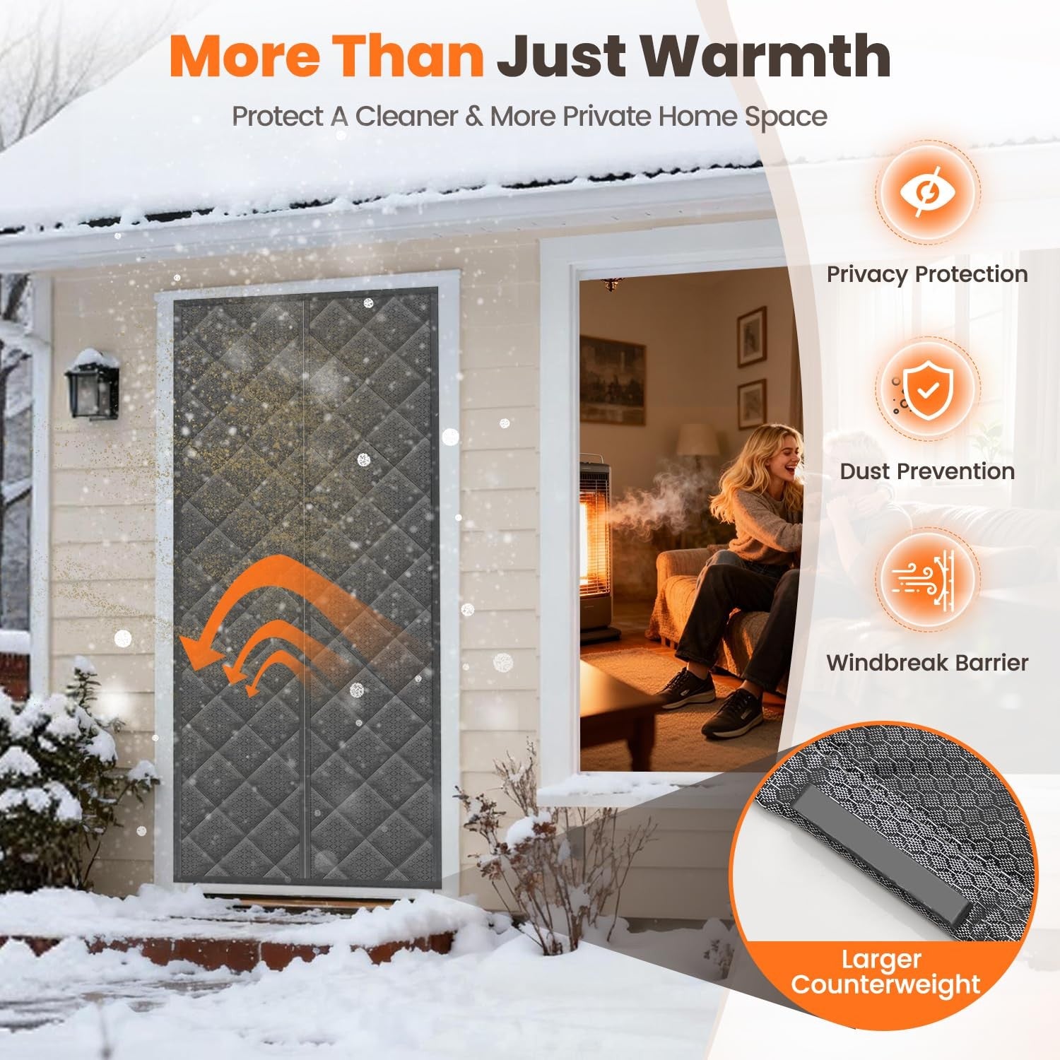 Vidoya magnetic thermal insulated door curtain fitting a 36" x 80" door, featuring a durable fabric with magnetic closures for easy access.
