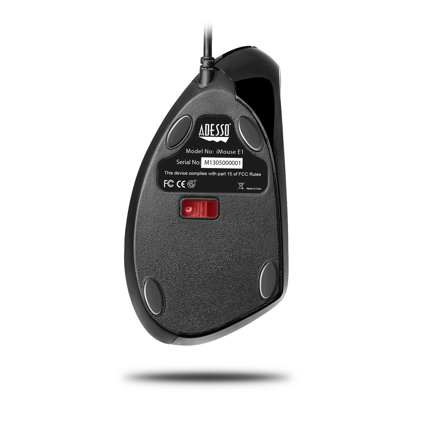 Adesso wired vertical ergonomic USB mouse with illuminated scroll wheel, six buttons, designed for right-handed use.
