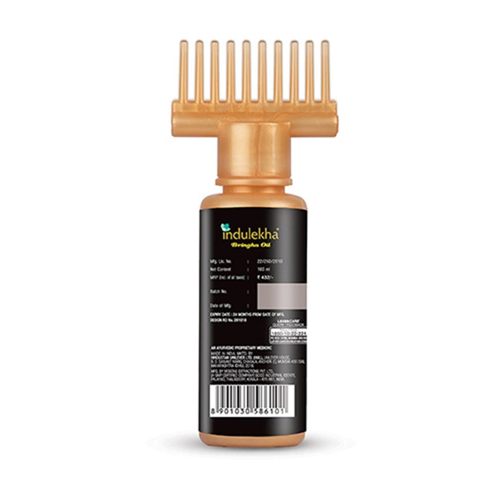 Two bottles of Indulekha Bringha Complete Hair Care Oil in 100ml packs, featuring the herbal oil with a dropper cap for hair health.