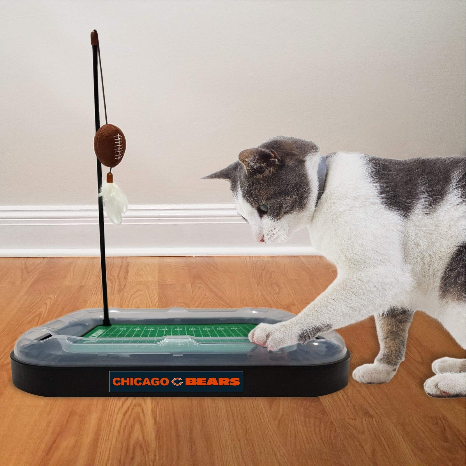 Pets First Chicago Bears football field cat scratcher toy with NFL-themed design for feline scratching fun.
