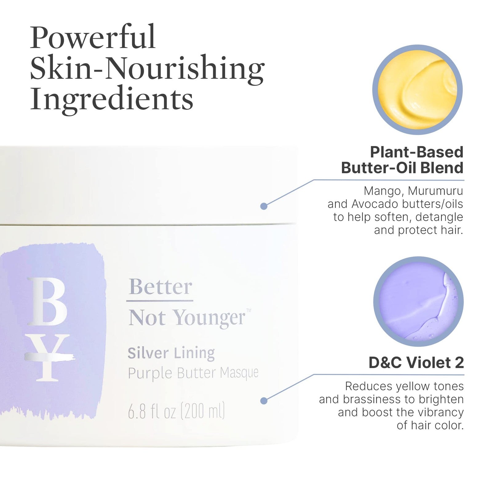 Better Not Younger Silver Lining purple hair mask for women 40+, featuring deep conditioning on vibrant purple hair.