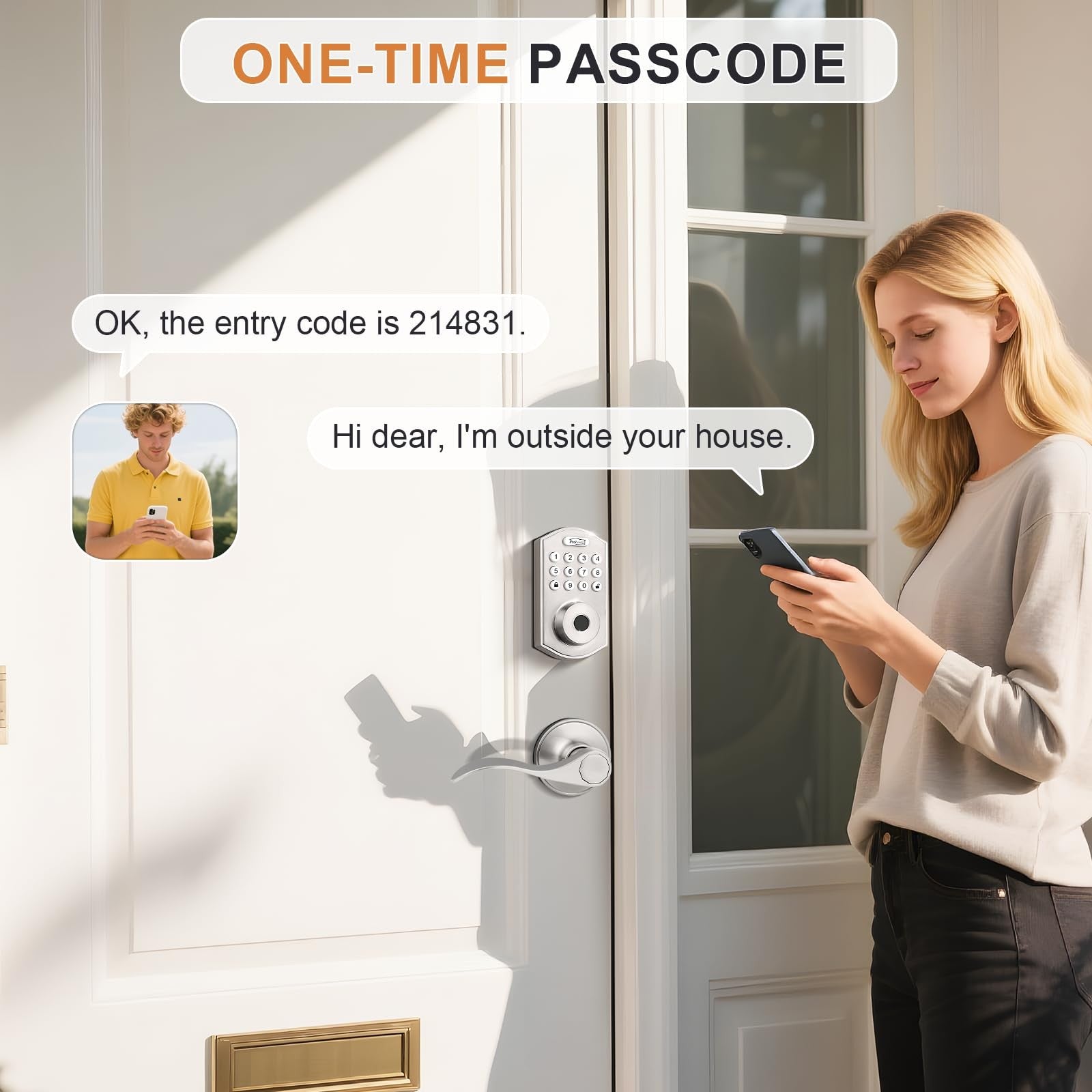 Probrico smart door lock with satin nickel finish, keypad entry, keyless access, and modern design for secure home security.