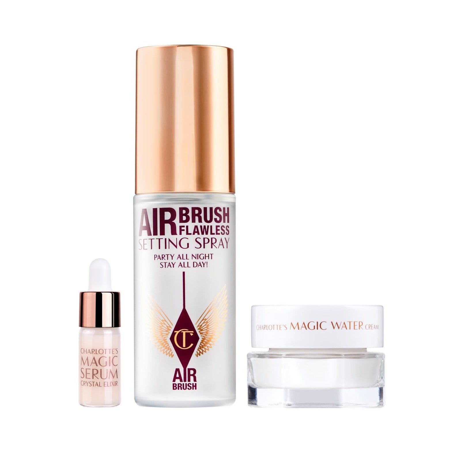 Charlotte Tilbury Genshin Impact Starfell Treasure travel size skincare kit with various skincare products and packaging details.