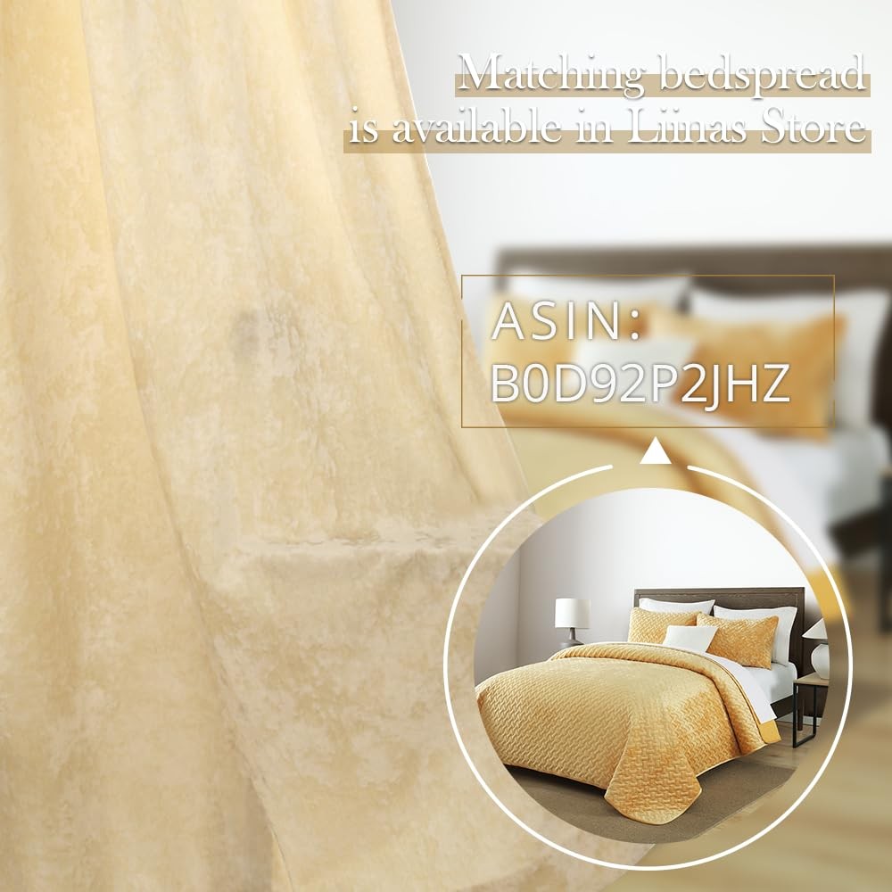 Liians black velvet blackout curtains for bedroom or nursery, beige, 52x84 inches, suitable for patio doors and providing light blocking