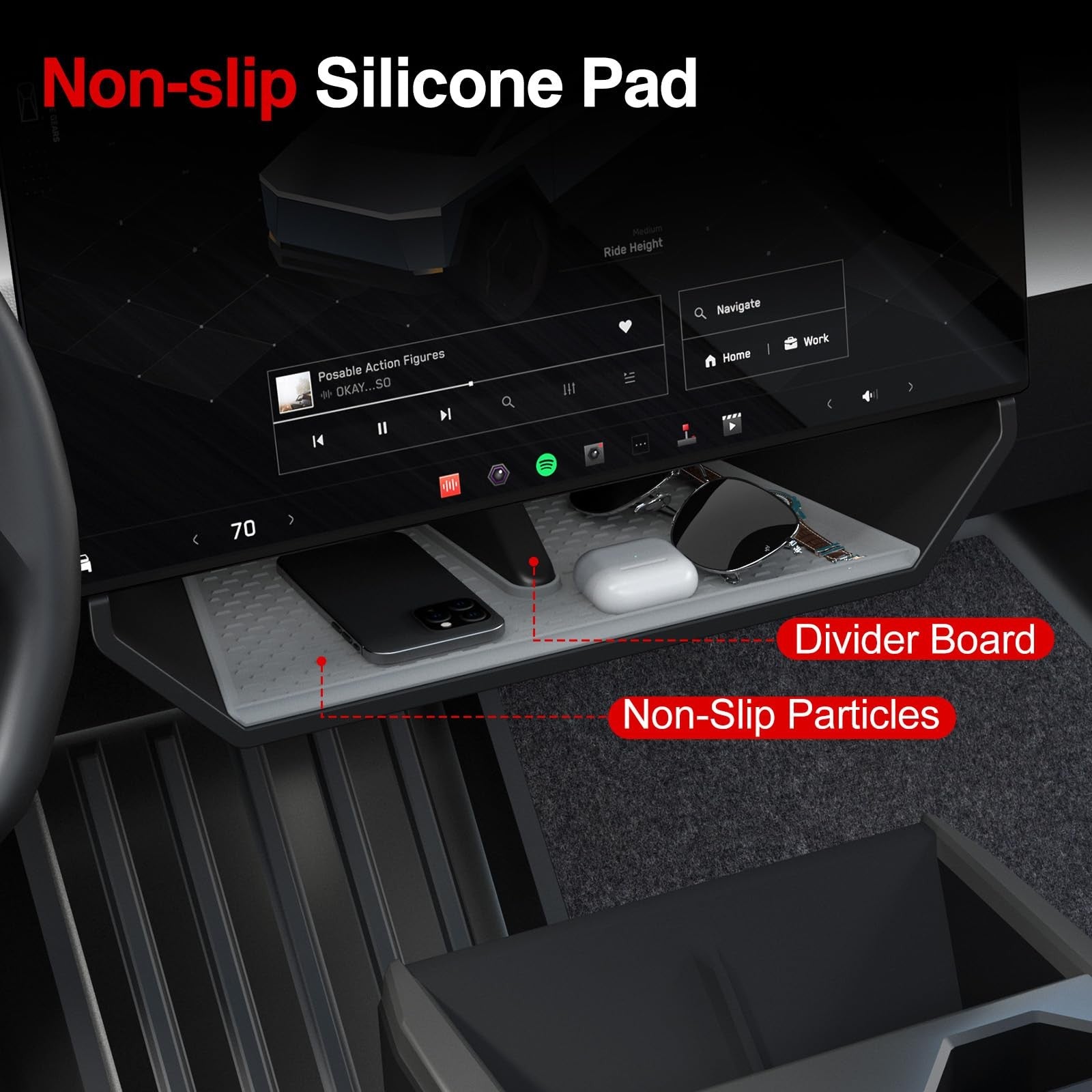 Foronetry under screen storage box with anti-slip silicone lining, designed for organized and secure placement of electronic devices.
