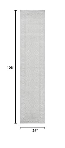 Safavieh Tulum Collection runner rug in light grey and ivory with Moroccan boho design, 2 x 9 feet.