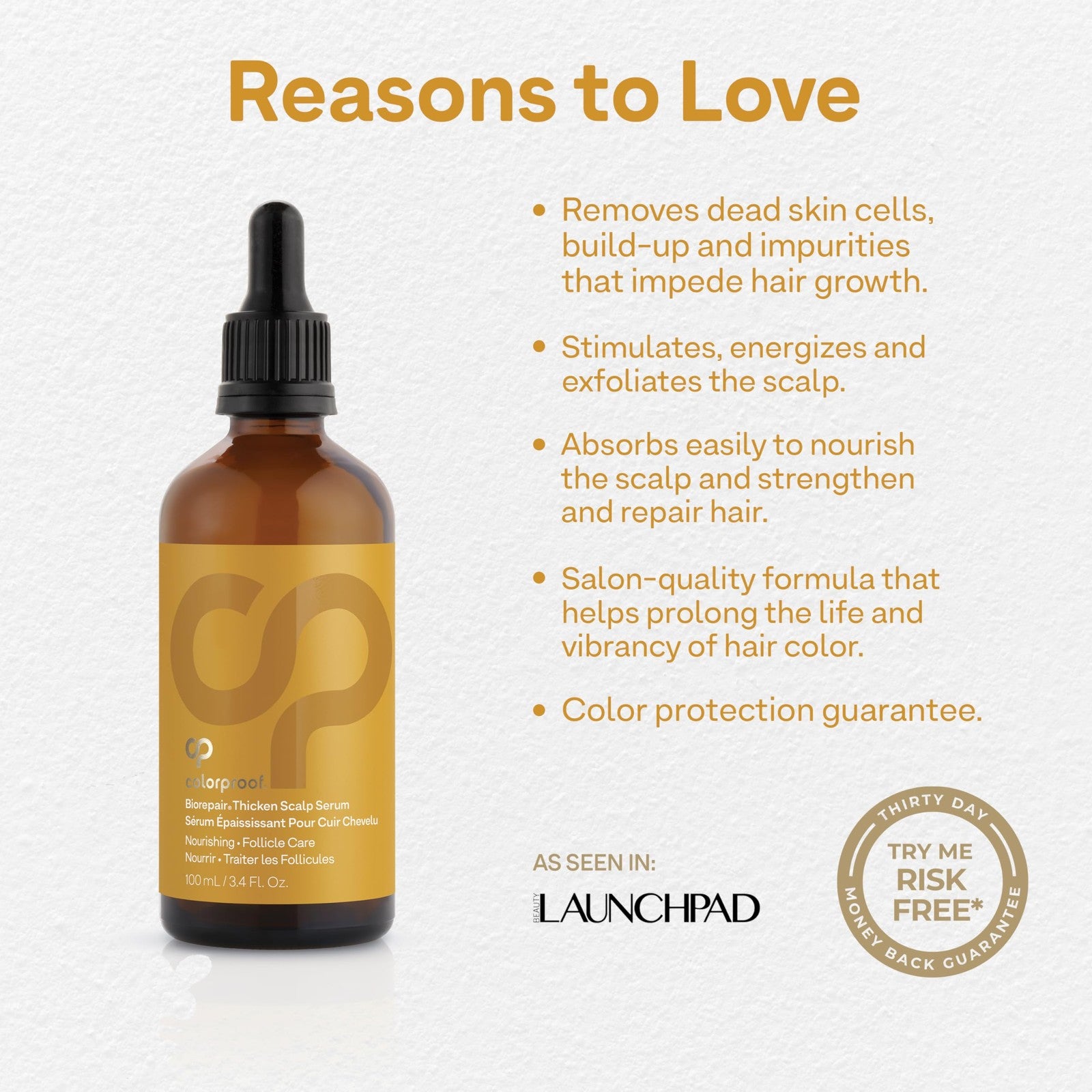 ColorProof Biorepair Thicken Scalp and Follicle Care Serum bottle, 3.4 fl oz, with fresh lavender scent and applicator tip.