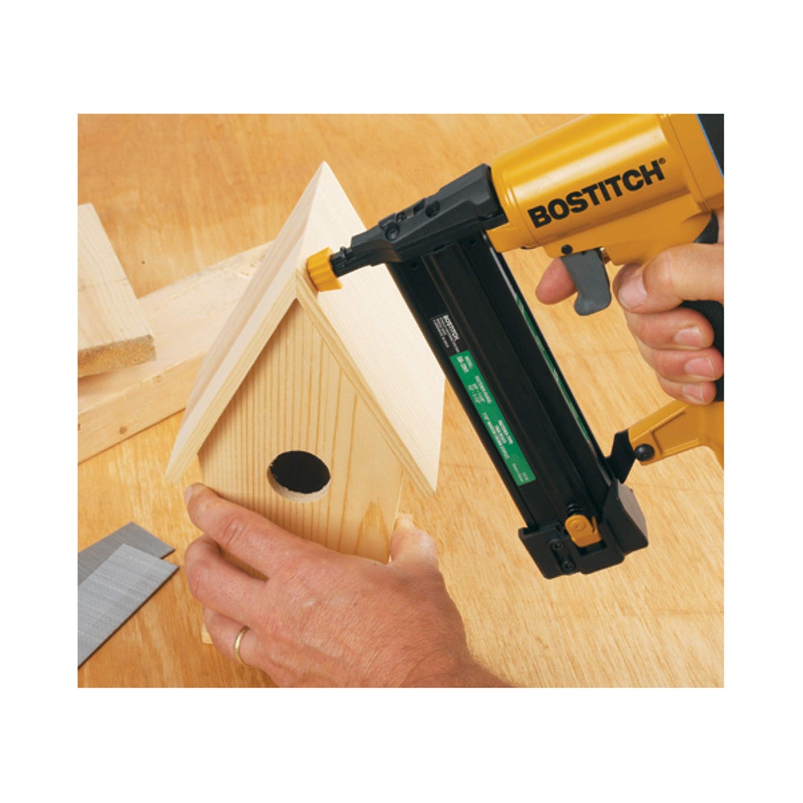 Bostitch 18 gauge brad nailer and narrow crown stapler combo tool with ergonomic grip and adjustable depth settings.