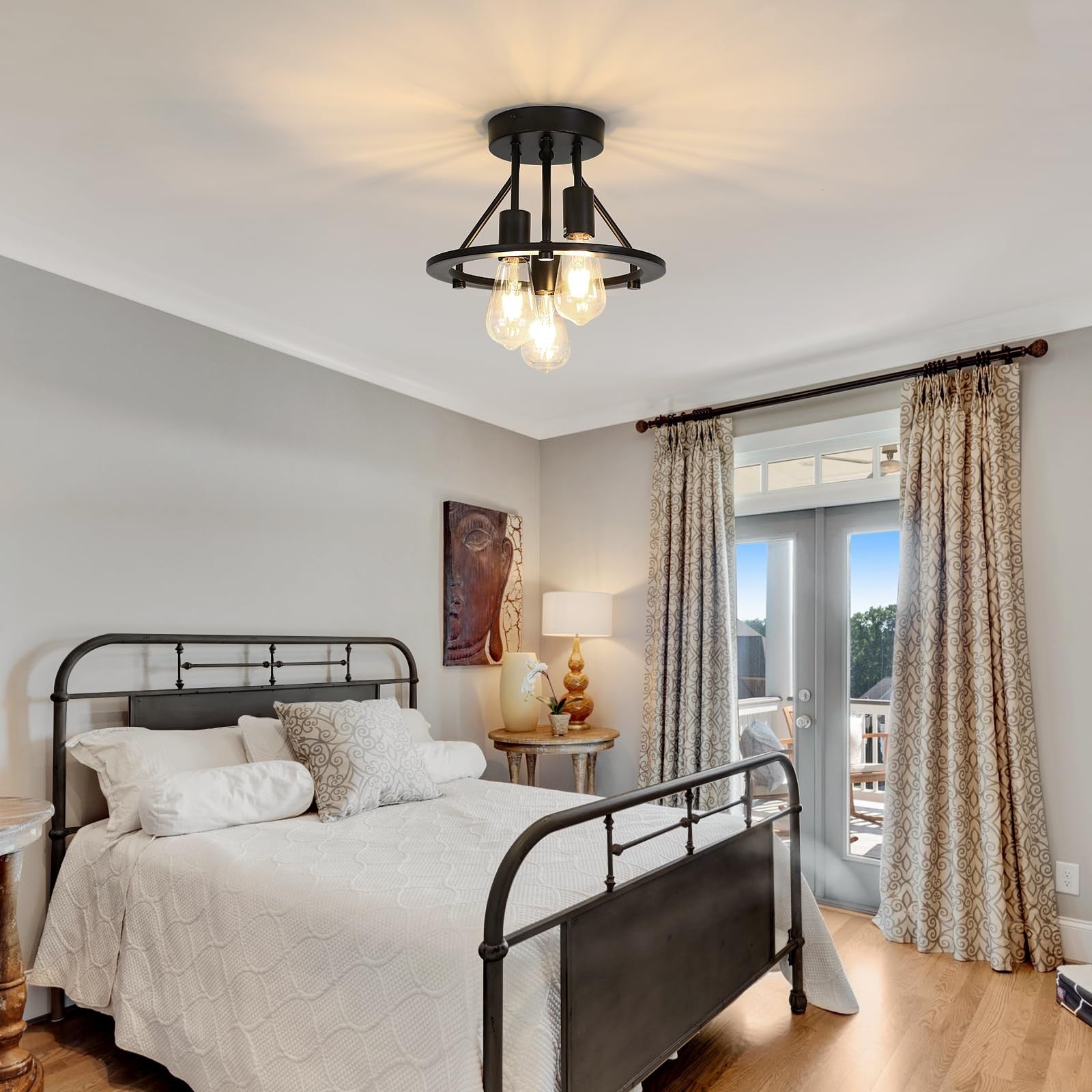 Qgiytp semi-flush mount ceiling light fixture with three matte black lights and modern design, ideal for contemporary ceiling lighting.