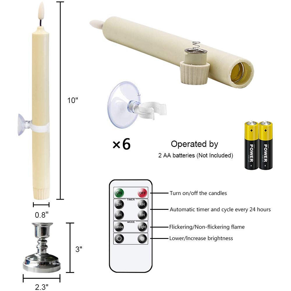 Wondise battery-operated window candle with ivory taper design, remote control, 3D wick, and timer for decorative lighting.