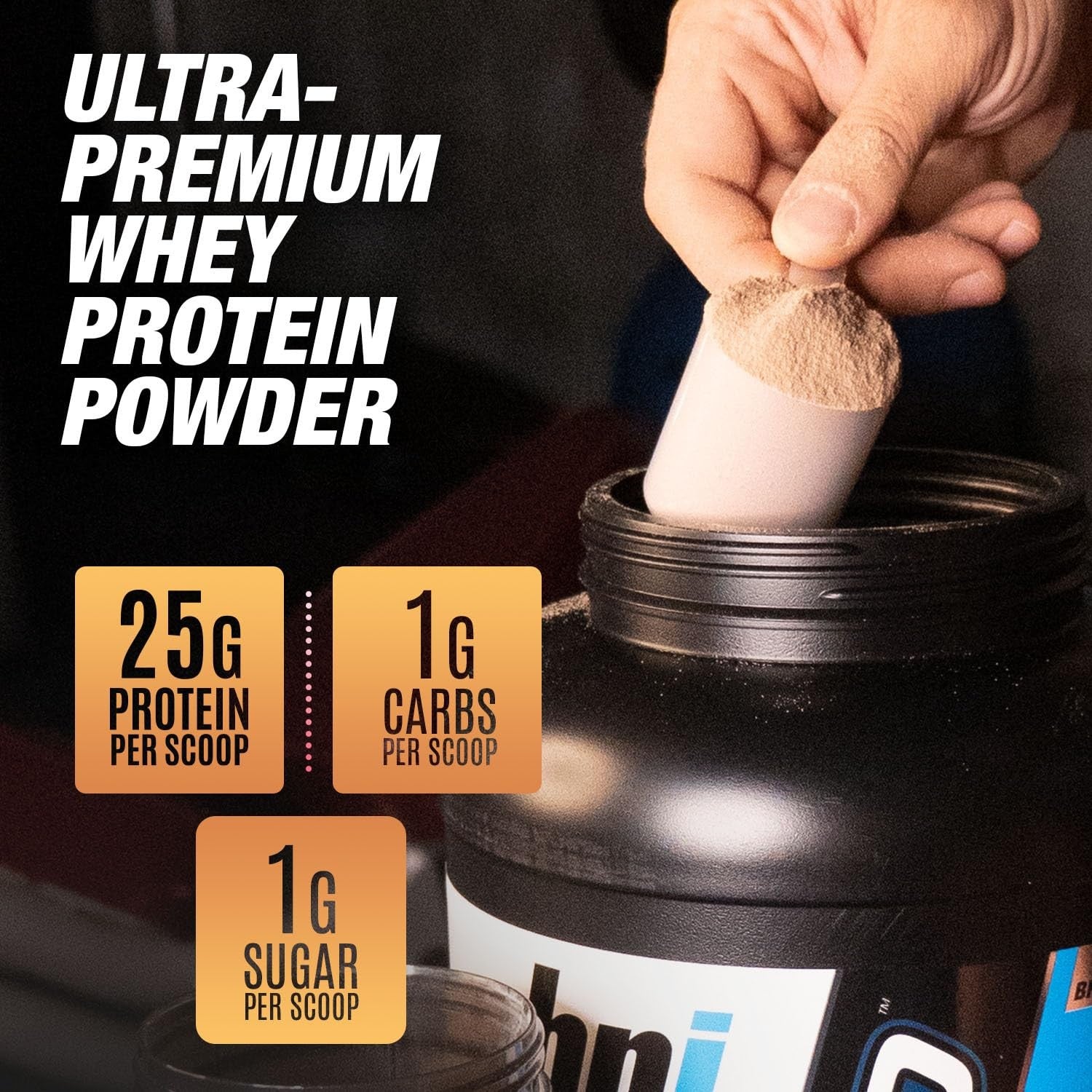 BPI Sports Whey HD Ultra Premium Protein Powder in Salted Caramel flavor, 4.1lb container with scoop and caramel-flavored powder.