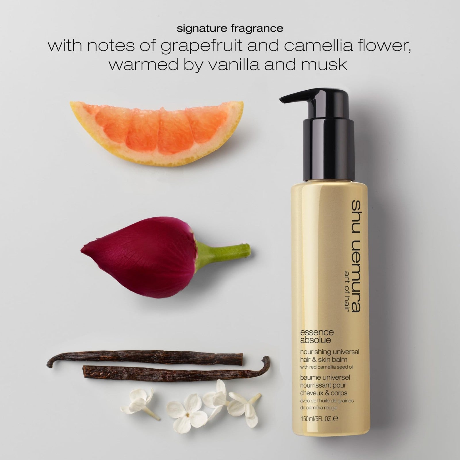 shu uemura art of hair Essence Absolue nourishing universal balm in a sleek jar, showing its creamy, lightweight texture.