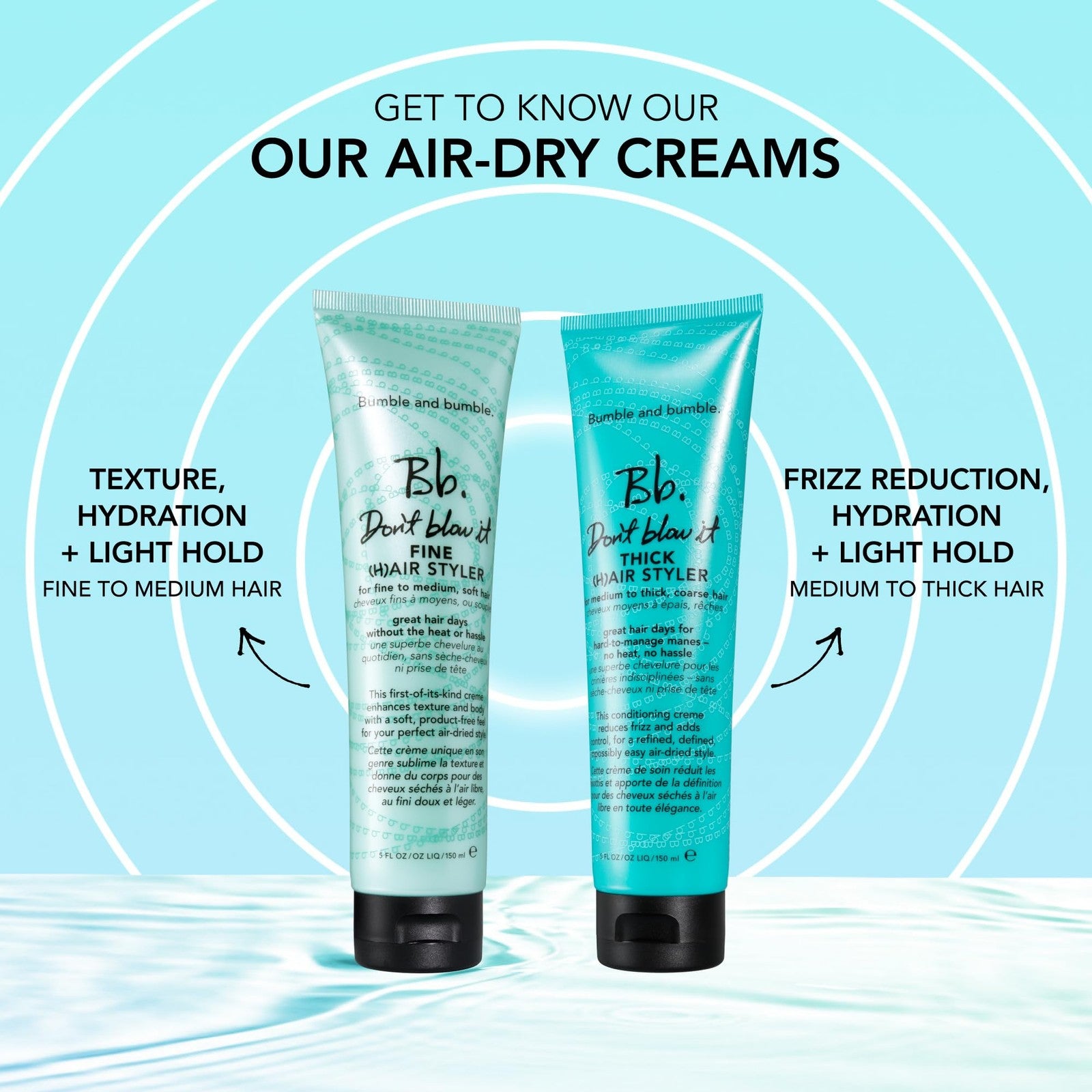 Bumble and bumble Don't Blow It Thick air styler air dry cream for medium hair, showcasing the product tube and branding.