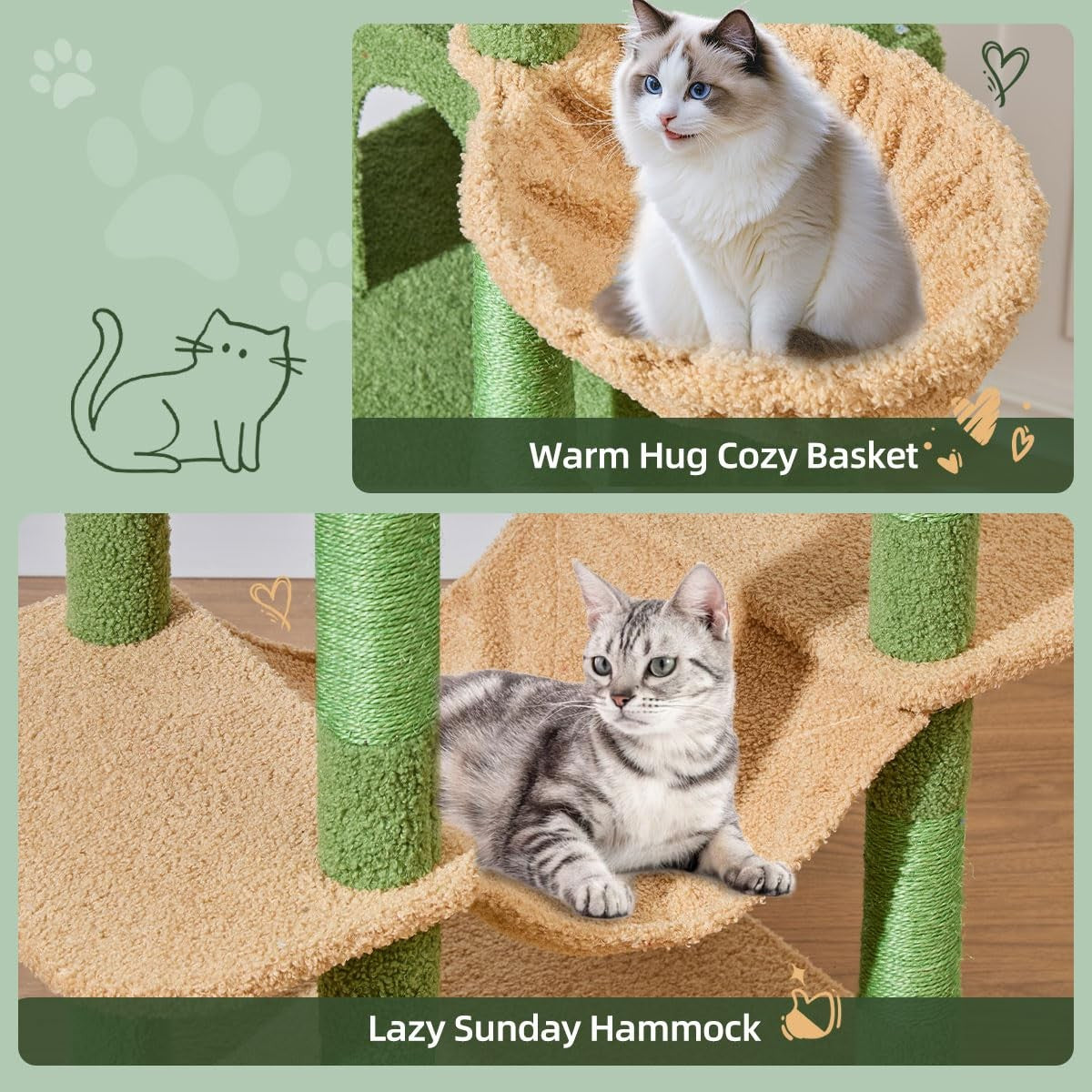 Taoqimiao 71-inch large cat tree with three giant perches and multiple levels for cats up to 20 pounds.