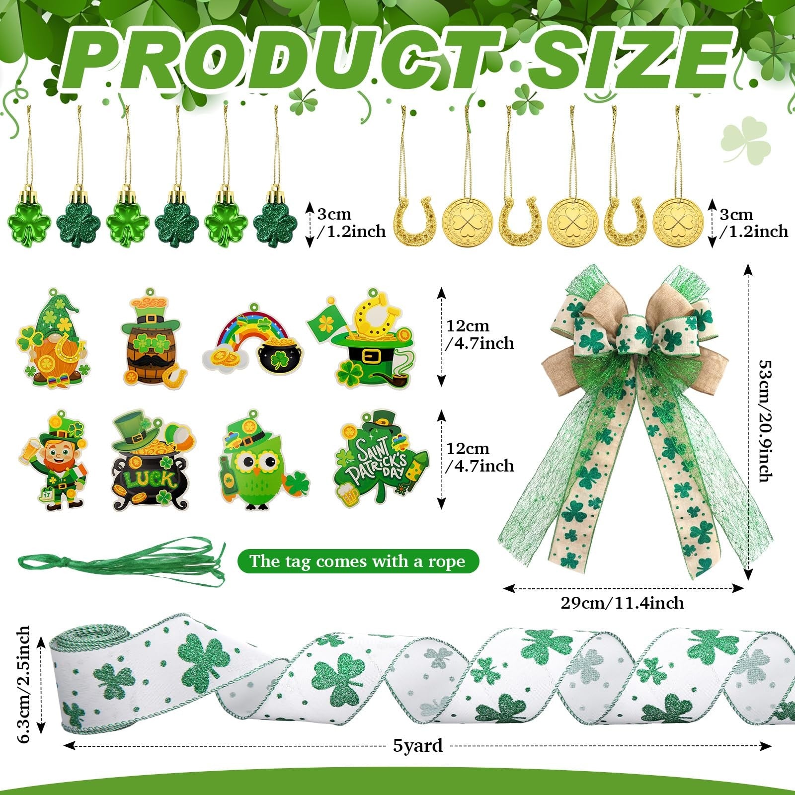 Set of 43 Halfchet St. Patrick's Day tree ornaments hanging decorations featuring Irish-themed designs for festive celebrations.