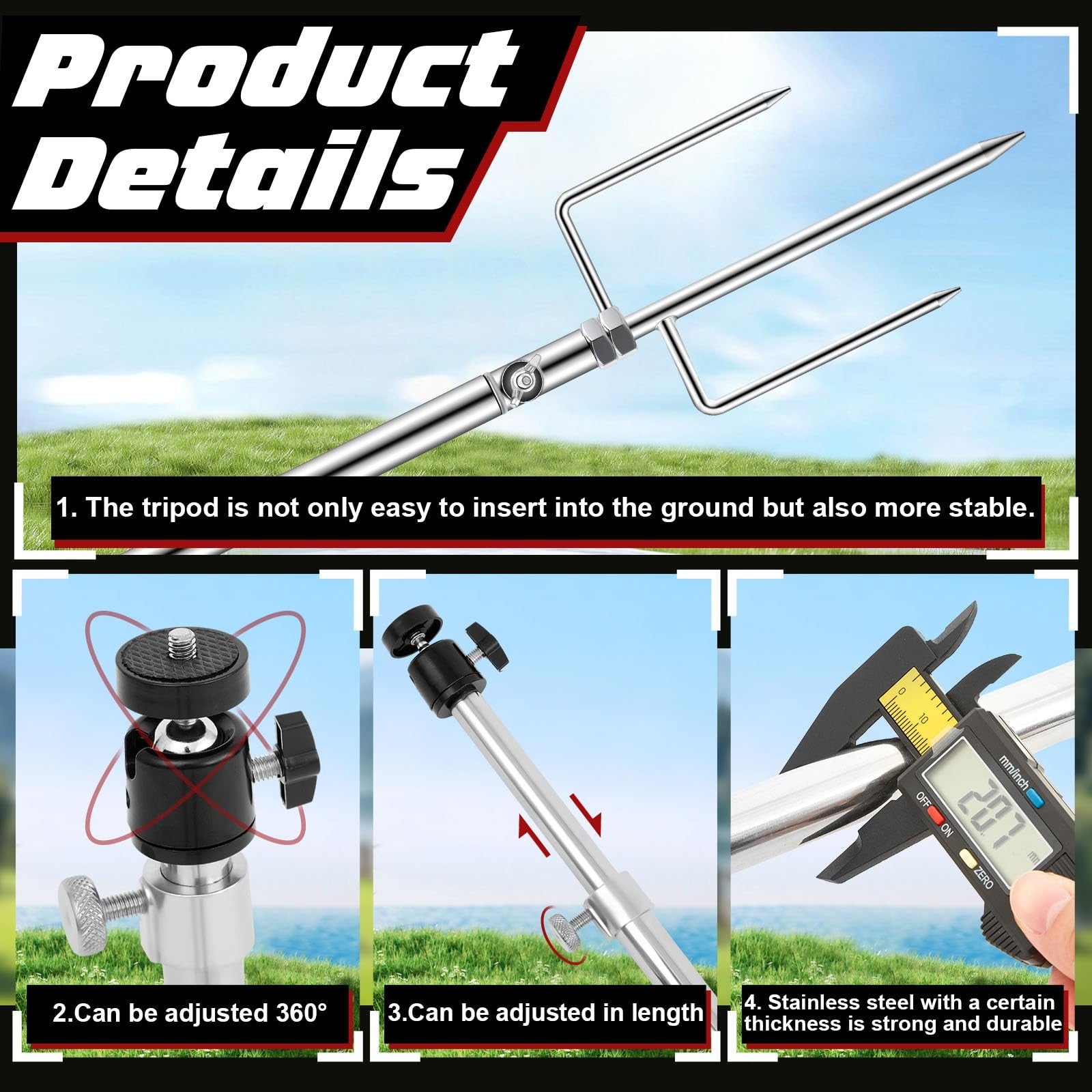 Relaxweex 4-pack trail game camera stands, foldable stainless steel supports for outdoor wildlife photography and surveillance.