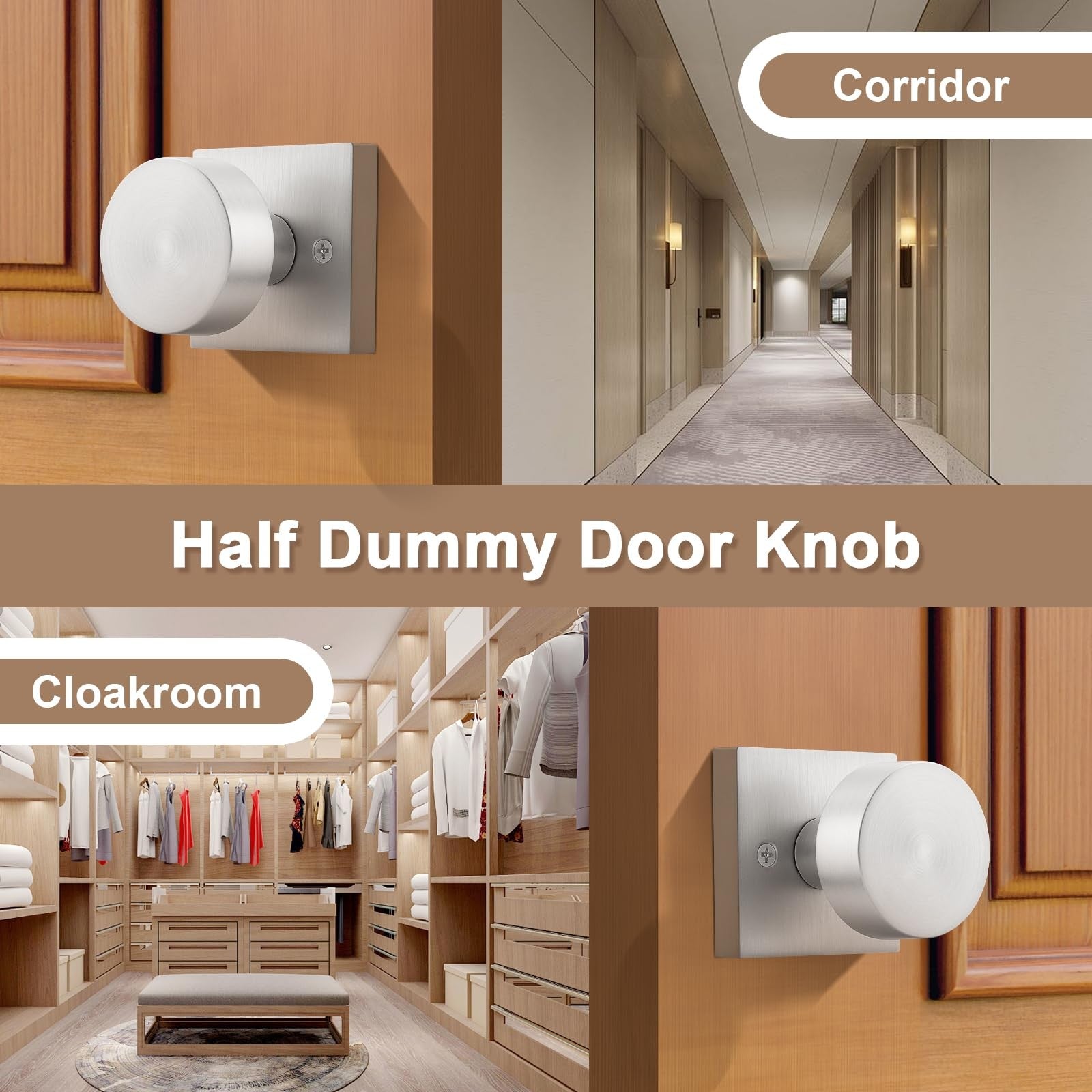 Probrico brushed nickel dummy door knobs in a square design, interior door hardware, 2-pack for stylish home decor.
