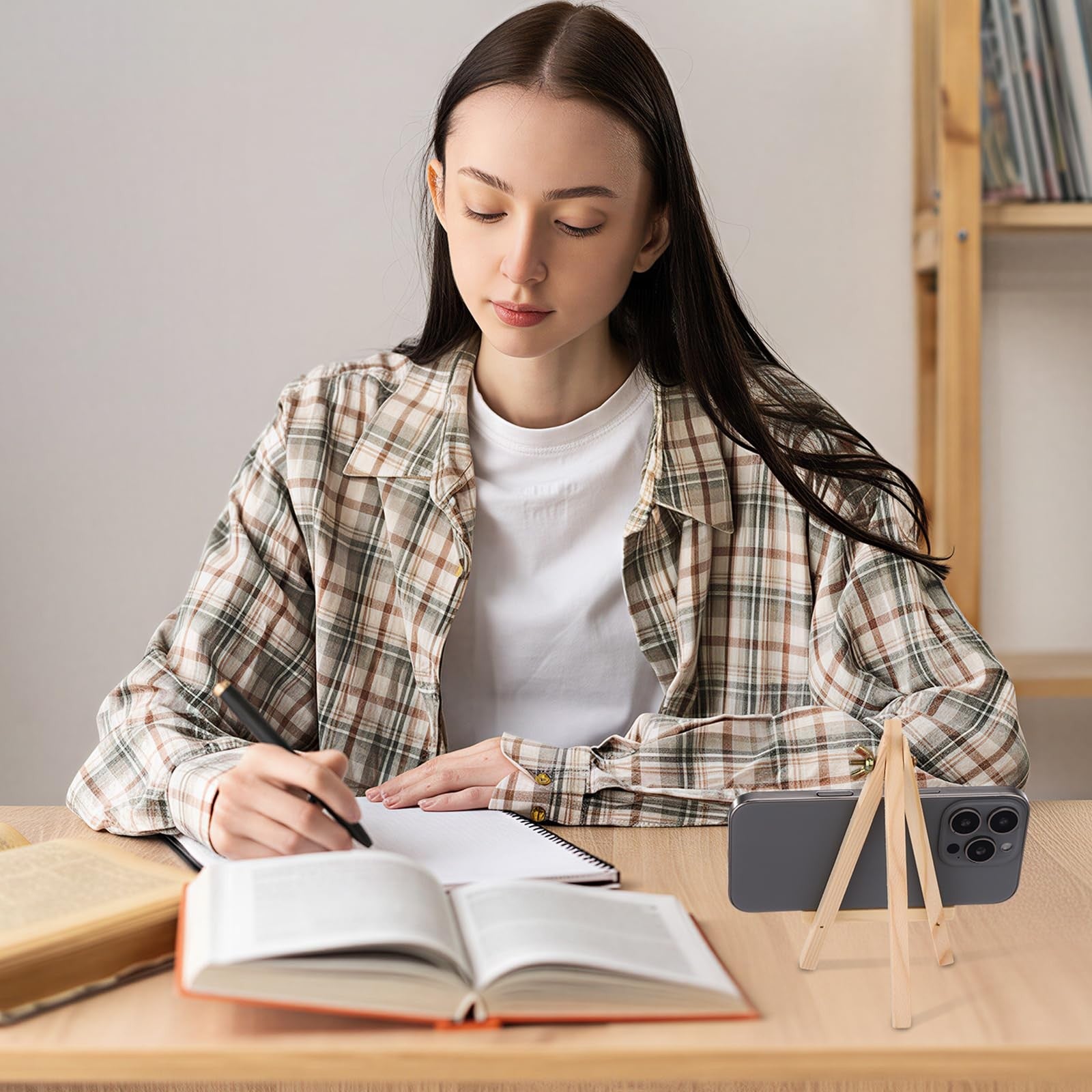Set of ten 6-inch natural wooden mini easel stands by Thenshop, ideal for art displays and craft projects in bulk.