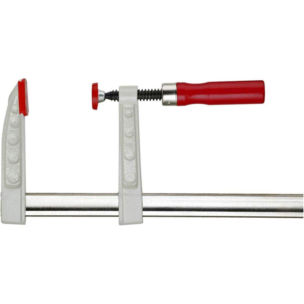 Shop Fox D2916 12-inch heavy-duty long reach wood clamp showing the sturdy metal frame and adjustable jaw for woodworking projects.