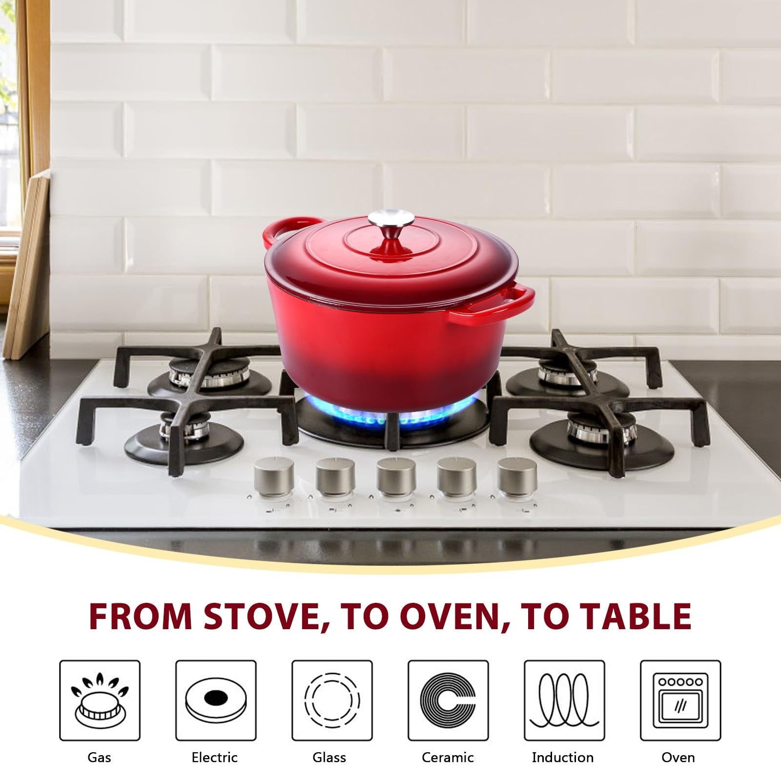 E-far 3 Qt enameled cast iron Dutch oven with lid, small round nonstick Dutch oven for cooking and baking.