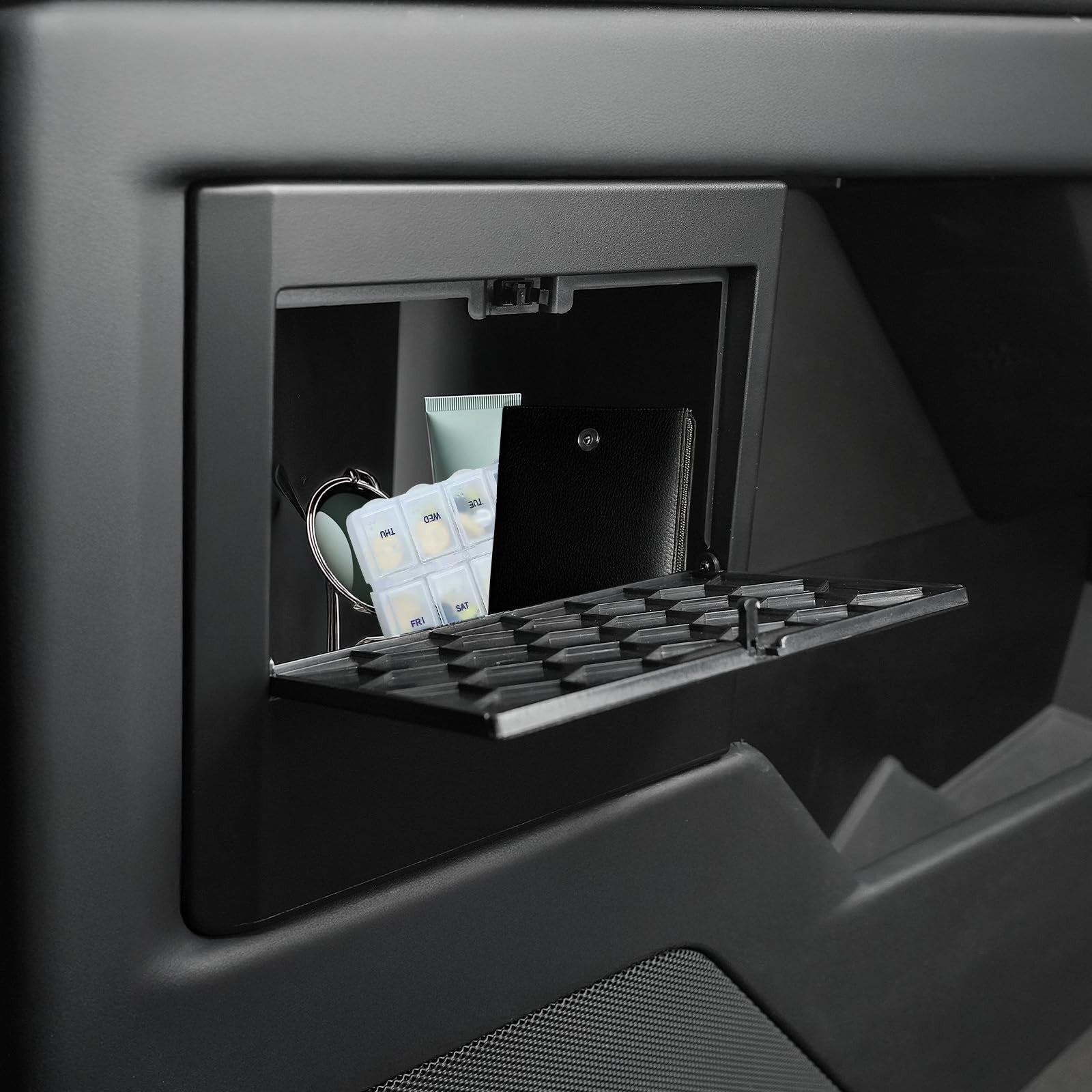 Foronetry hidden storage box for Tesla Cybertruck 2024-2026, built-in door compartment with secure lid and sleek design.