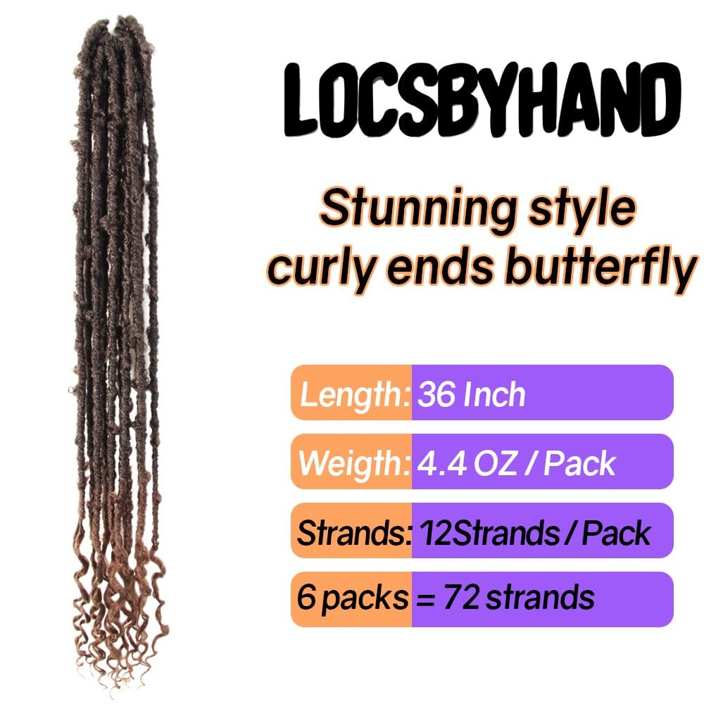 Crochet butterfly locs by Locsbyhand with curly ends, 36 inches long, boho distressed style, natural-looking textured hairstyle