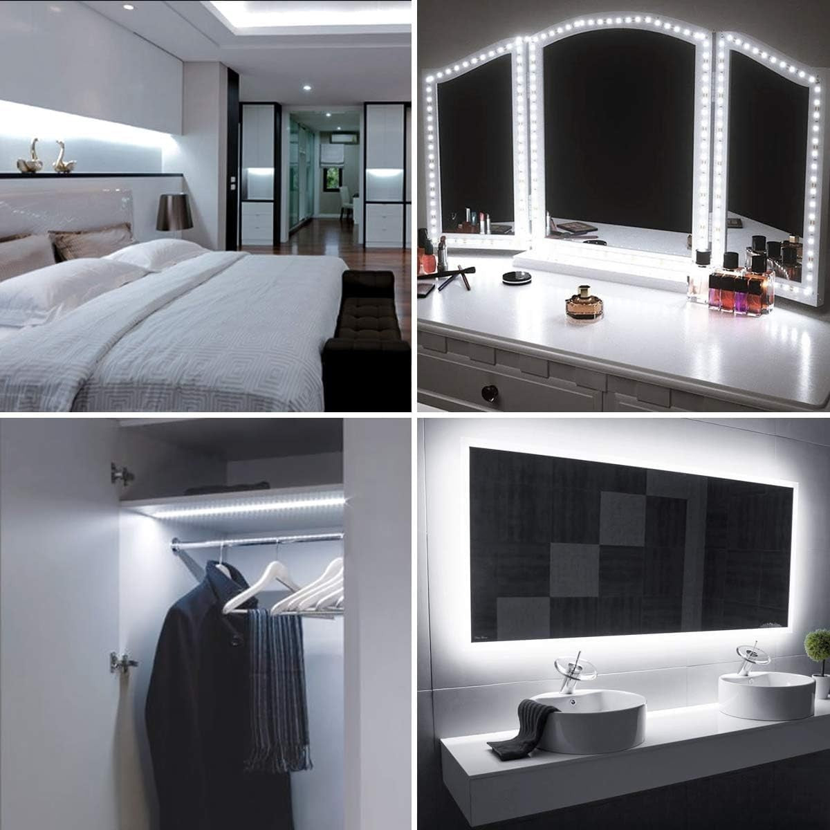 Dimmable Lepro LED strip light, 32.8 feet, super bright with 6000K daylight white glow, ideal for vanity or accent lighting.