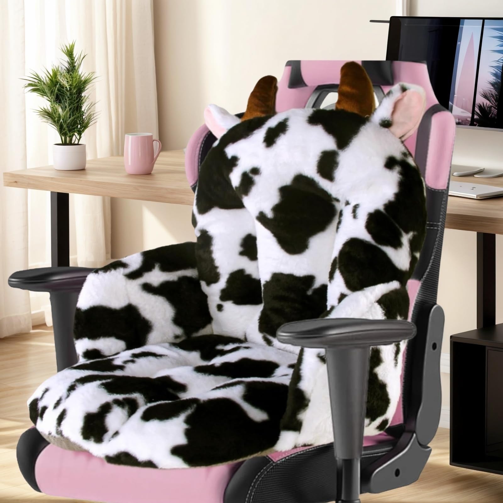 DOBUONO comfy office chair cushion measuring 17.5 inches square with a plush, colorful fabric cover and ergonomic design for comfort