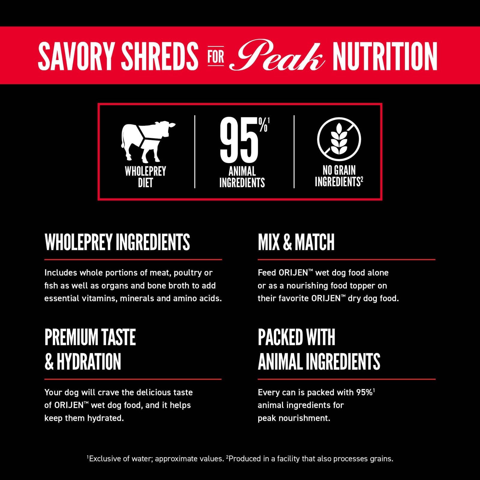 ORIJEN Real Meat Shreds Wet Dog Food Variety Pack Regional Red Beef cans, 12.8oz each, featuring high-quality beef for dogs