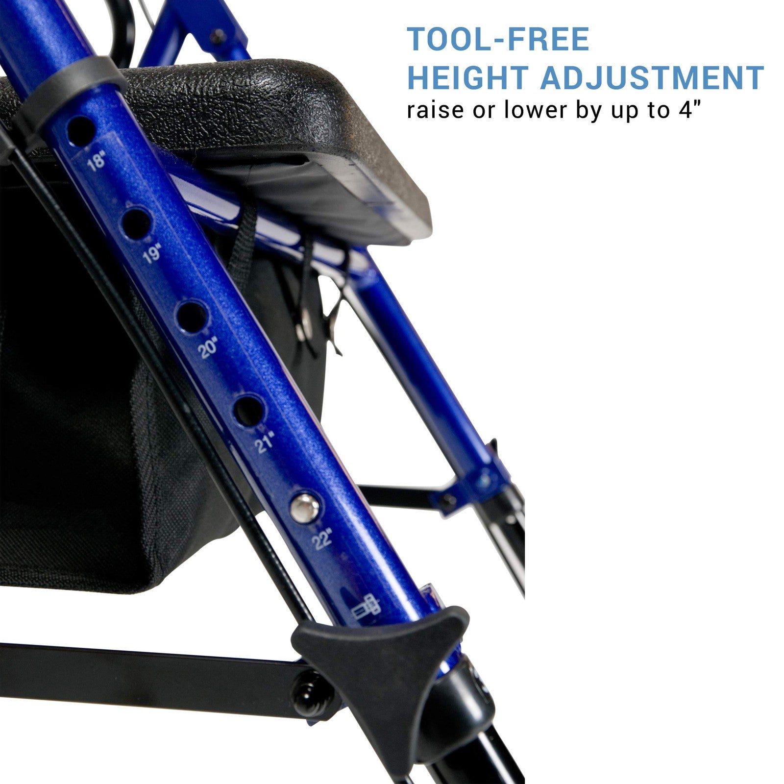 Adjustable Graham-Field Lumex Set N Go rollator with four wheels and a seat, designed for easy mobility and support.