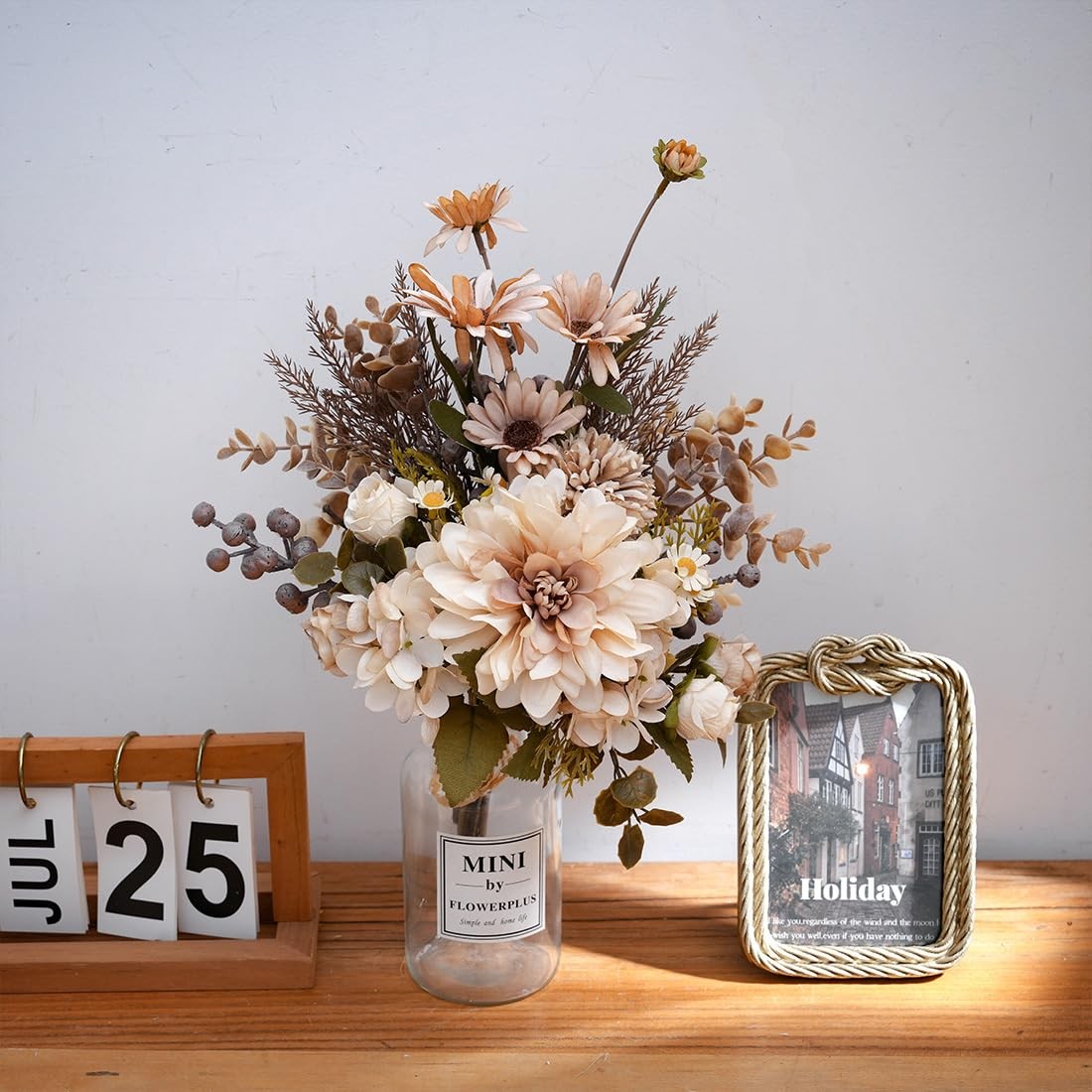 Peauley 16-inch artificial silk flower table arrangement with colorful faux plastic flowers for home decor.