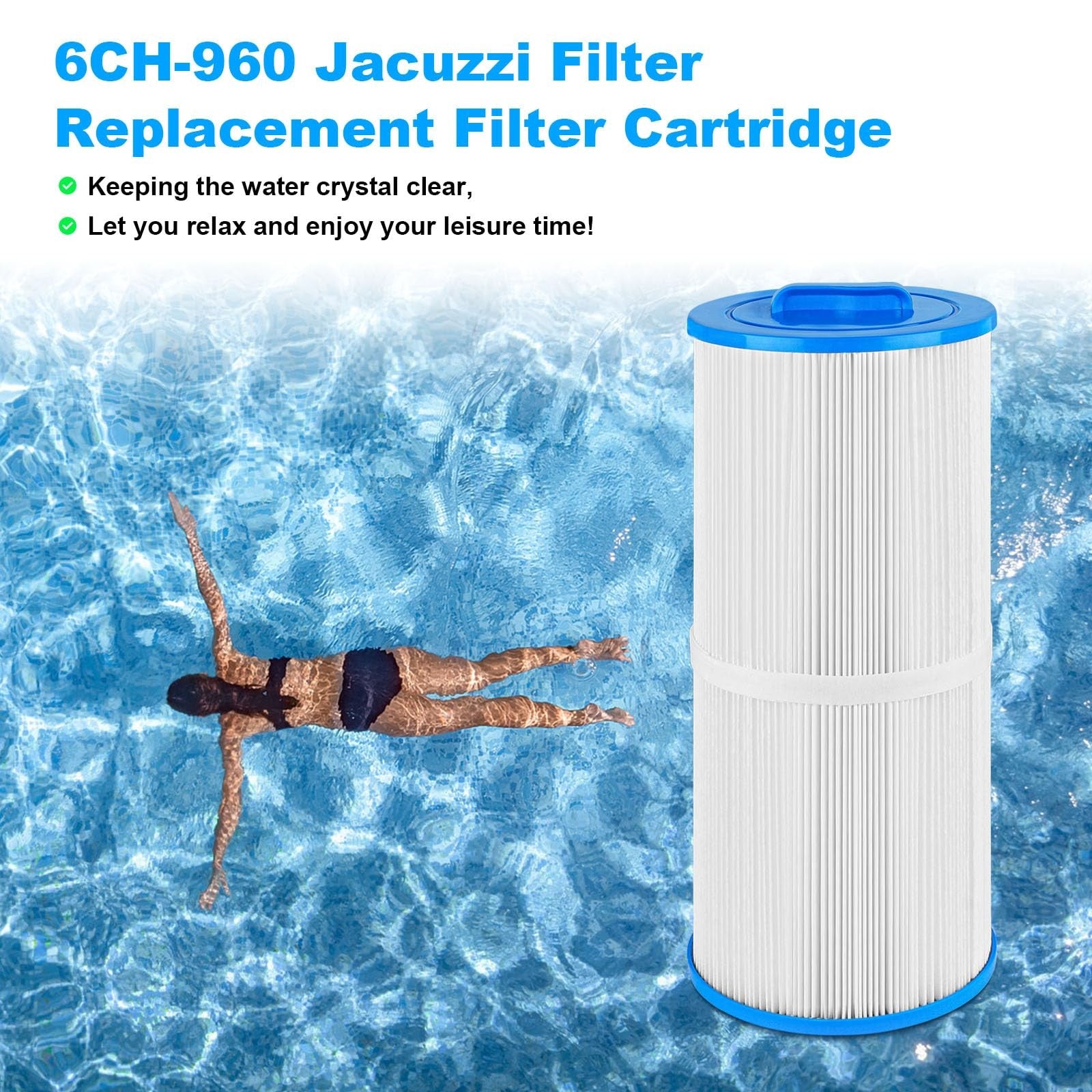 JIOTAR JIOTAR 14081 spa filter replacement for Jacuzzi models, showing the cylindrical filter element with pleated design.