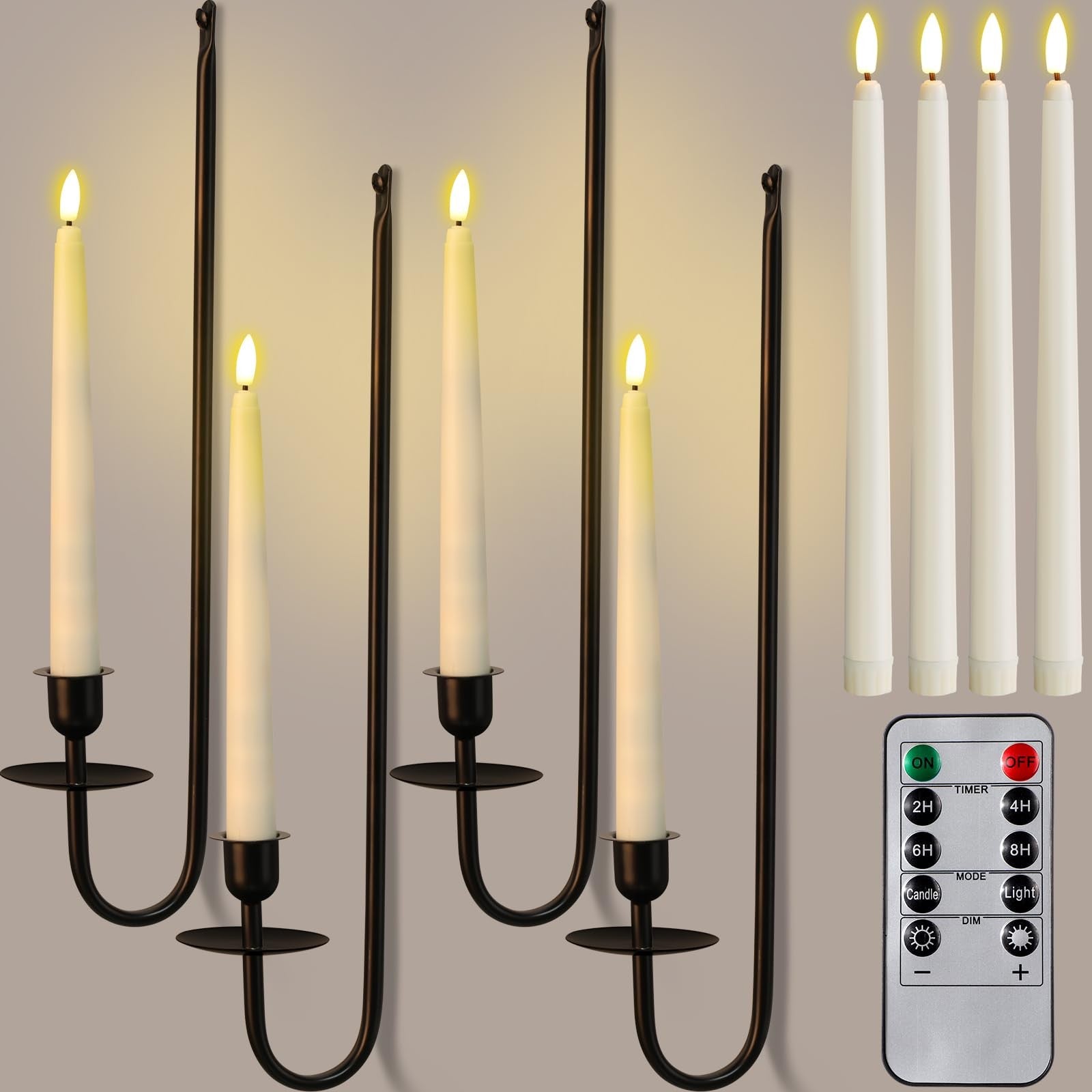 Tessco for you metal wall mount candle sconce with 9.6-inch LED flameless taper candle on a decorative wall bracket.