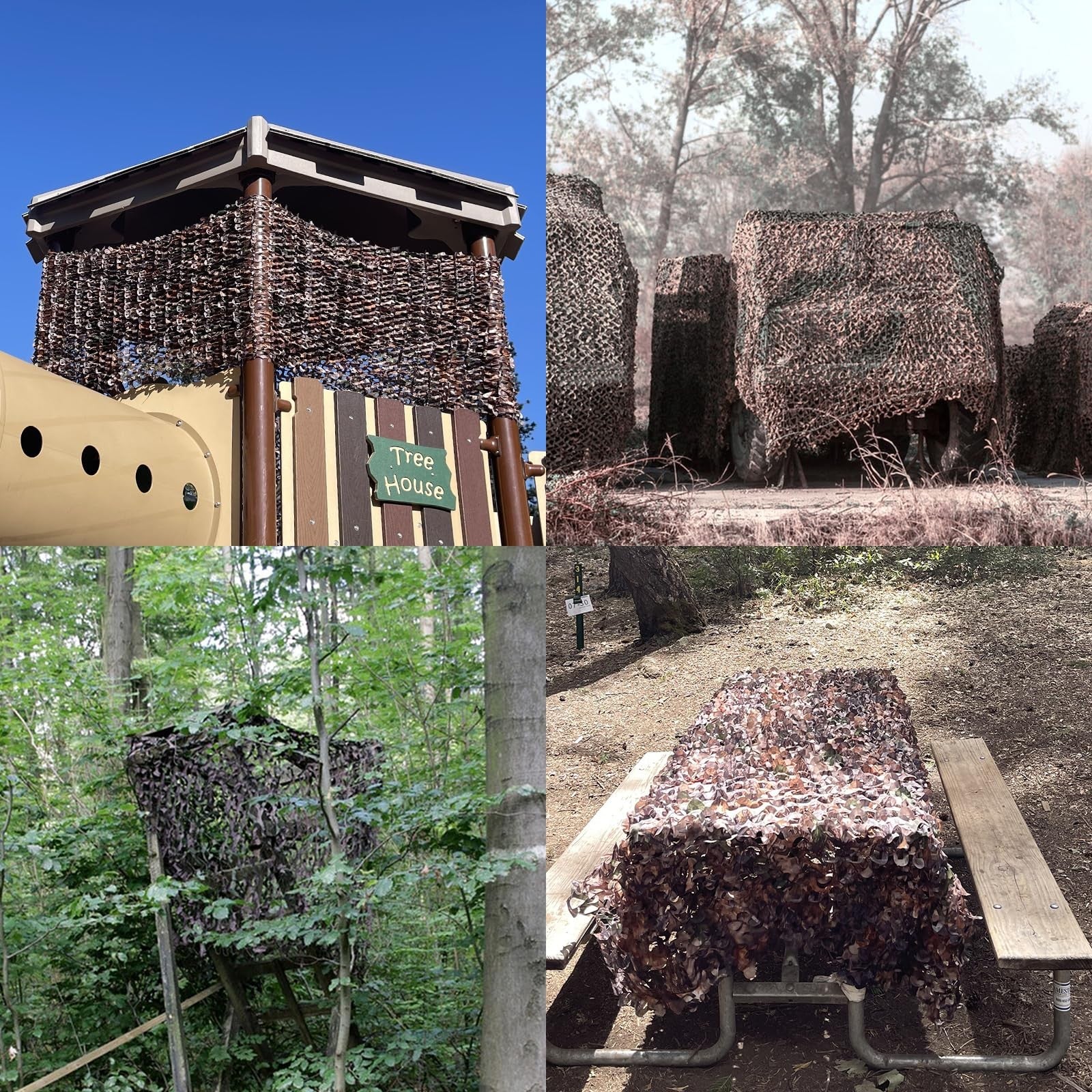 Unbranded camouflage netting mesh for military surplus hunting blinds, featuring green and brown camo pattern for outdoor concealment.