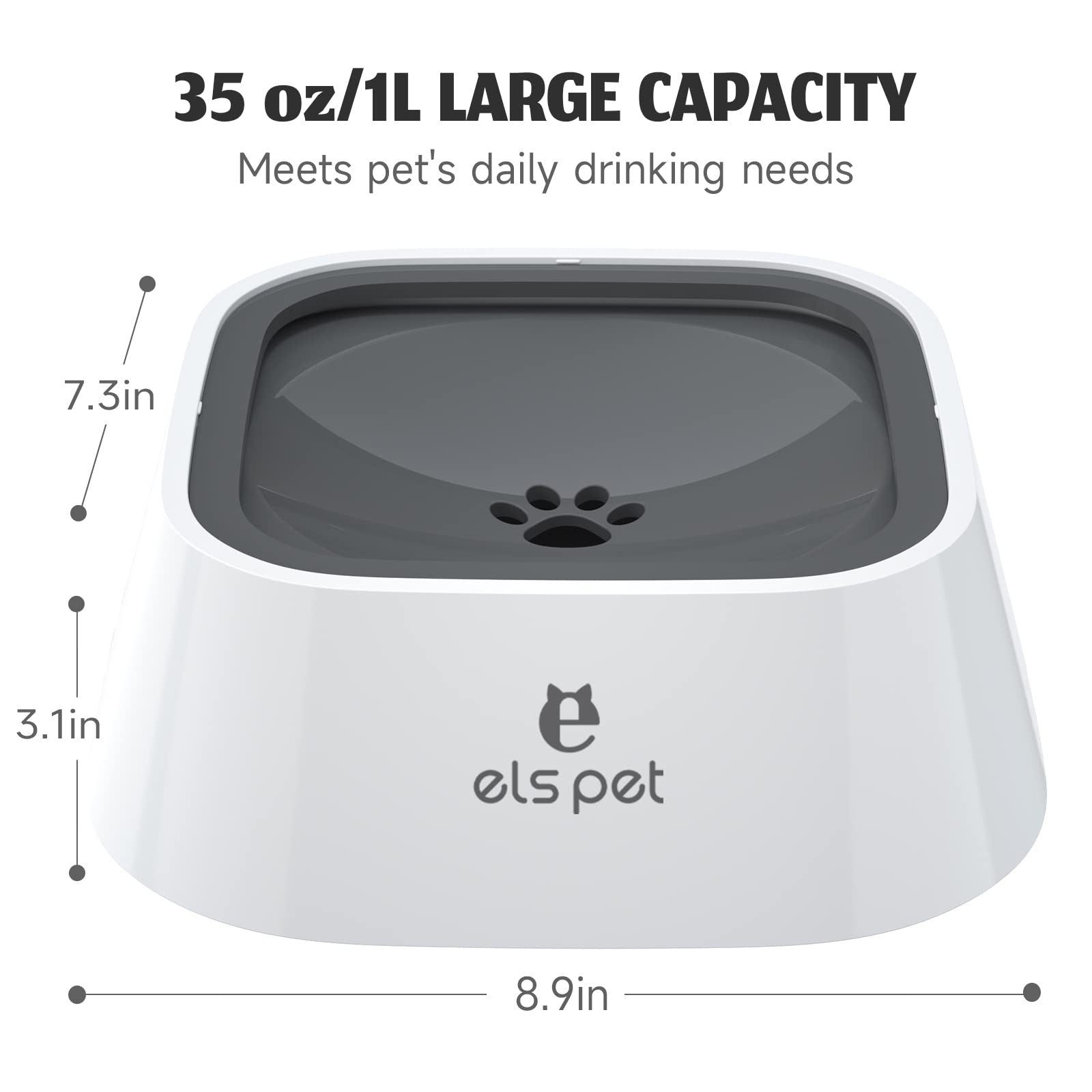ELS PET No-Spill Travel Dog & Cat Water Bowl with 1L capacity, featuring a slow feeder and anti-splash design for pets.
