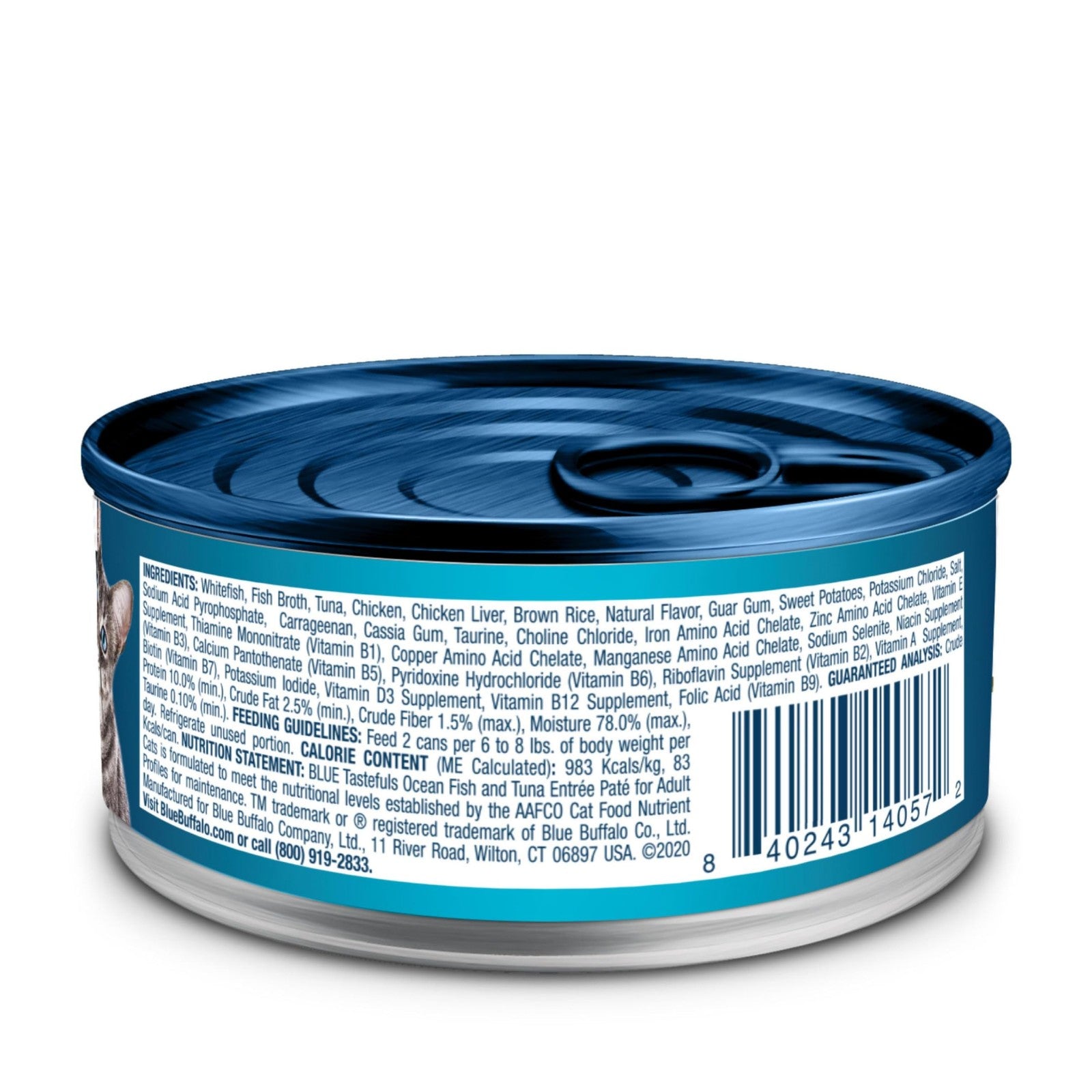 Blue Buffalo Tastefuls wet cat food pate in ocean flavor, featuring natural ingredients and a creamy, appetizing presentation for cats.