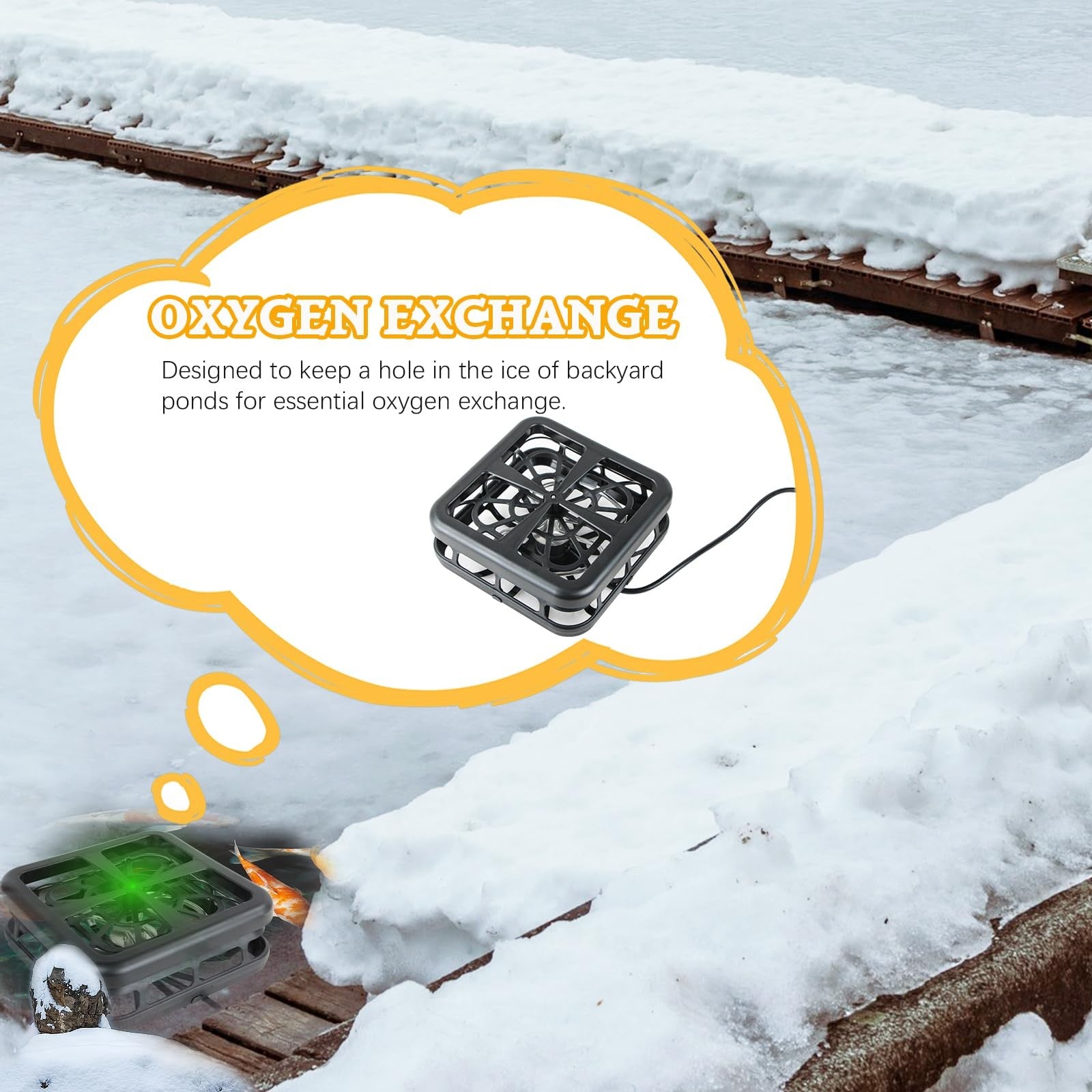 MAPOTAD 500W pond de-icer for outdoor ponds, designed to keep pond fish safe in winter by preventing ice formation.