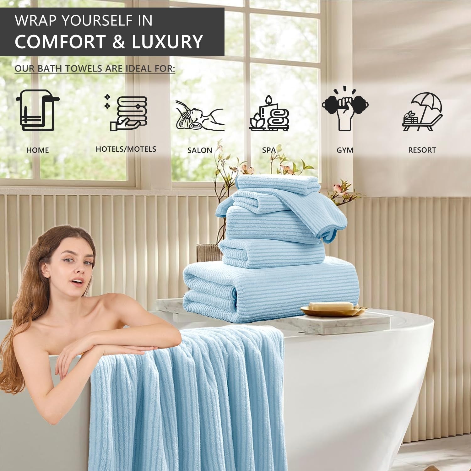 Jessy Home 8-piece microfiber towel set includes oversized bath sheets and hand towels, soft and absorbent for hotel-quality bathroom use.