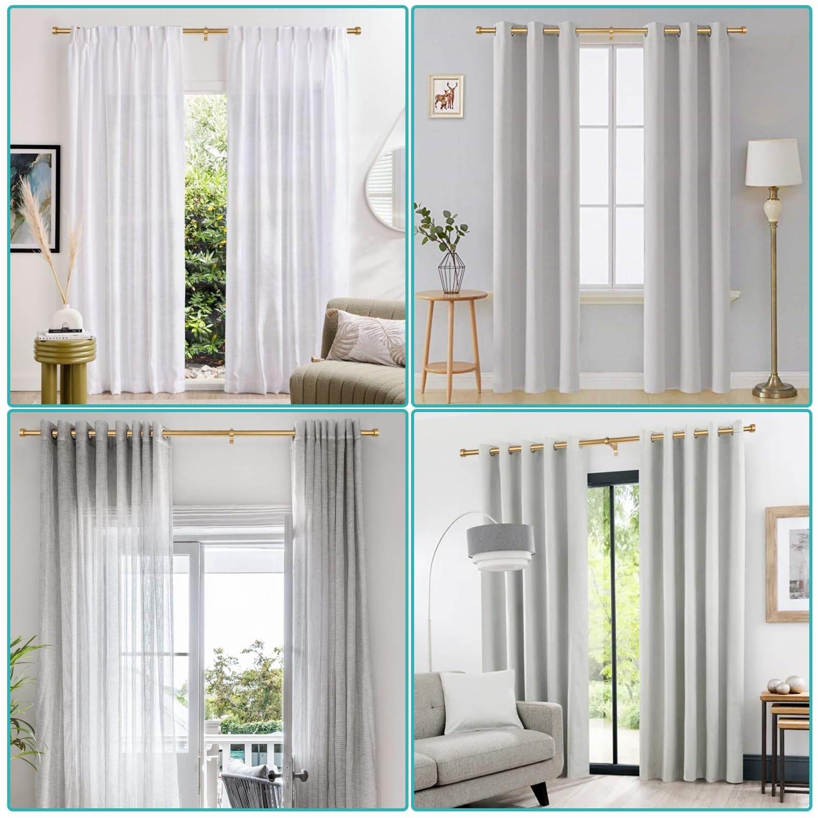 2-Pack adjustable warm gold aluminum curtain rods with finials and full surround brackets